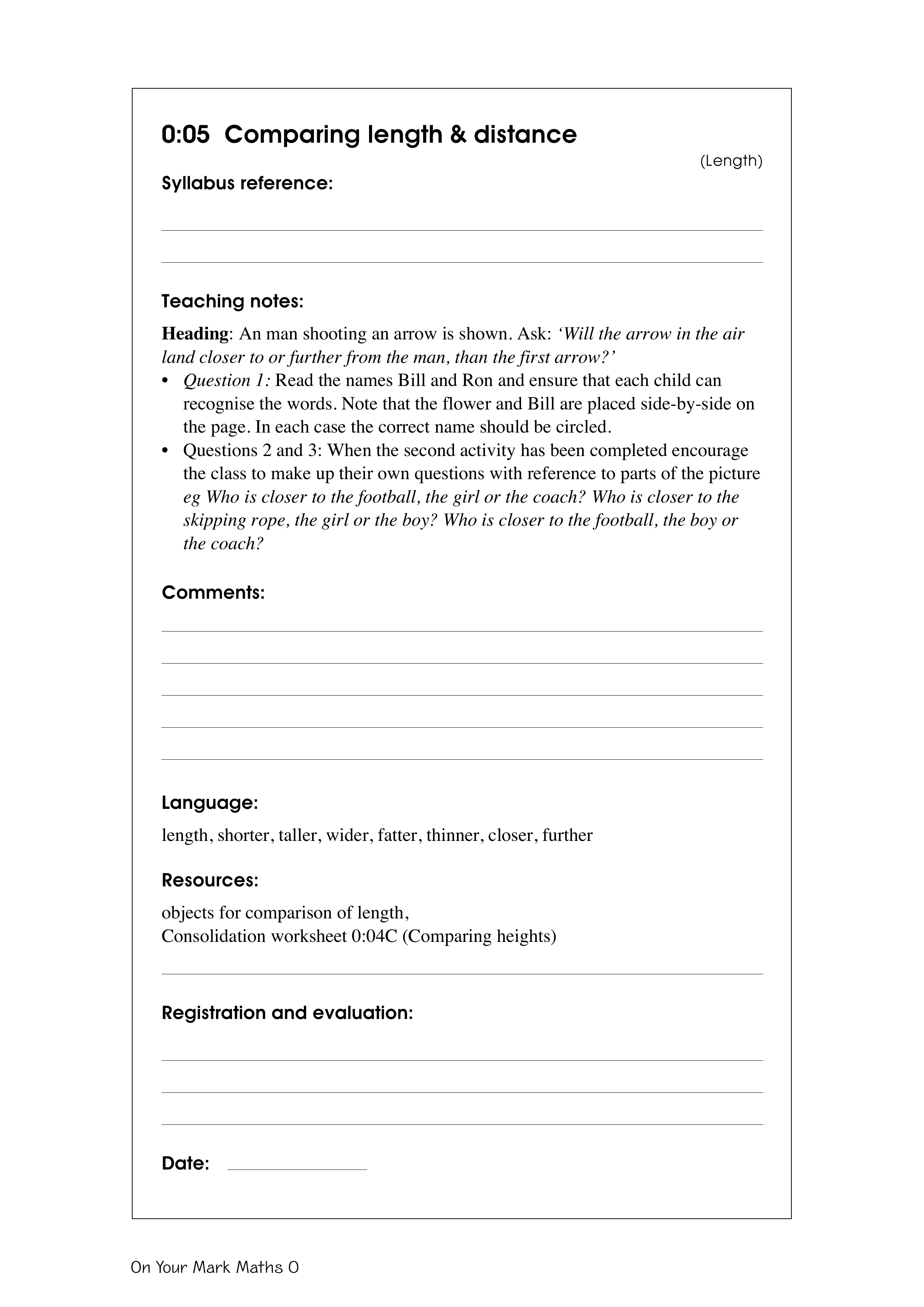 Comparing length & distance — worksheet preview