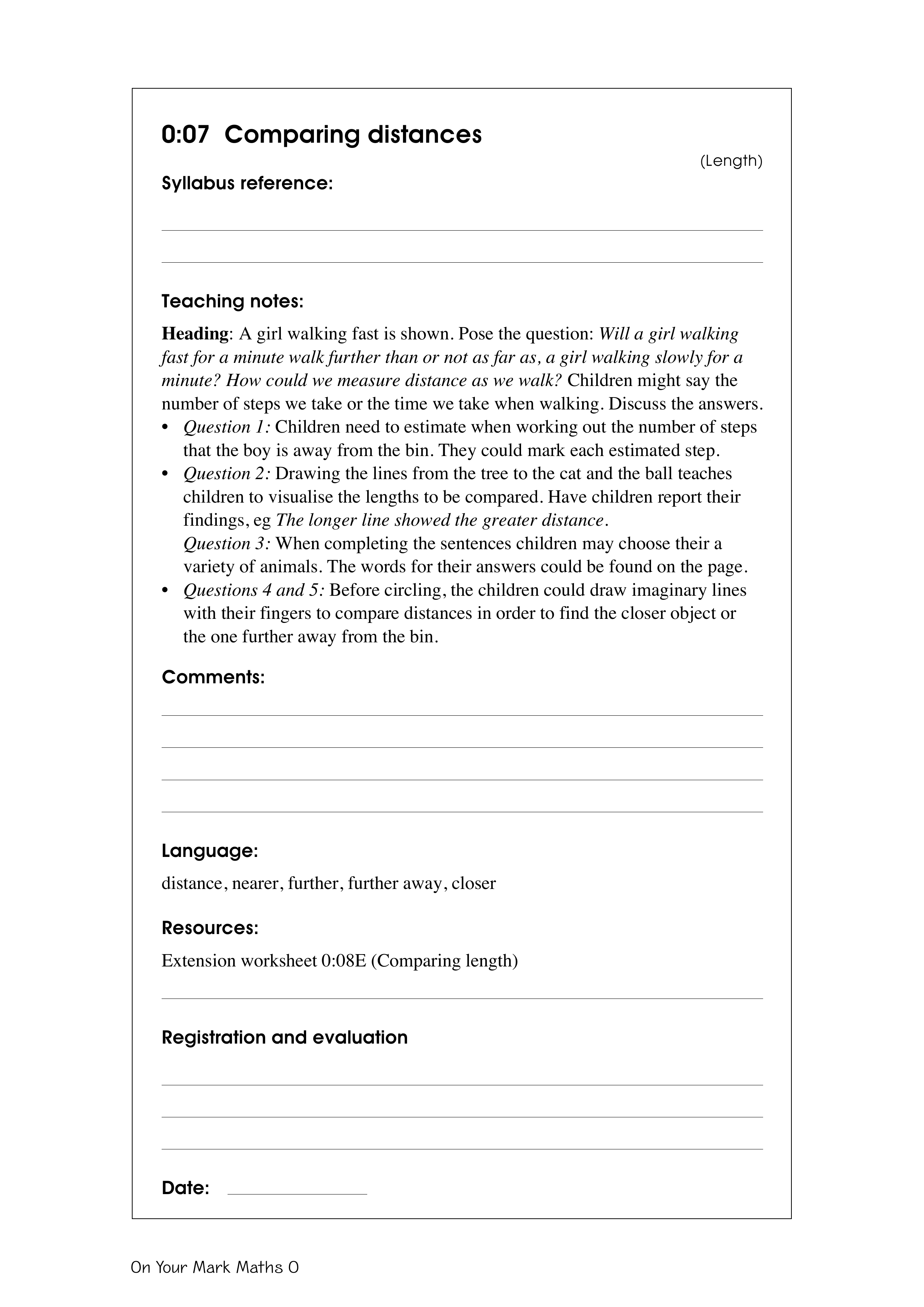 Comparing distances — worksheet preview