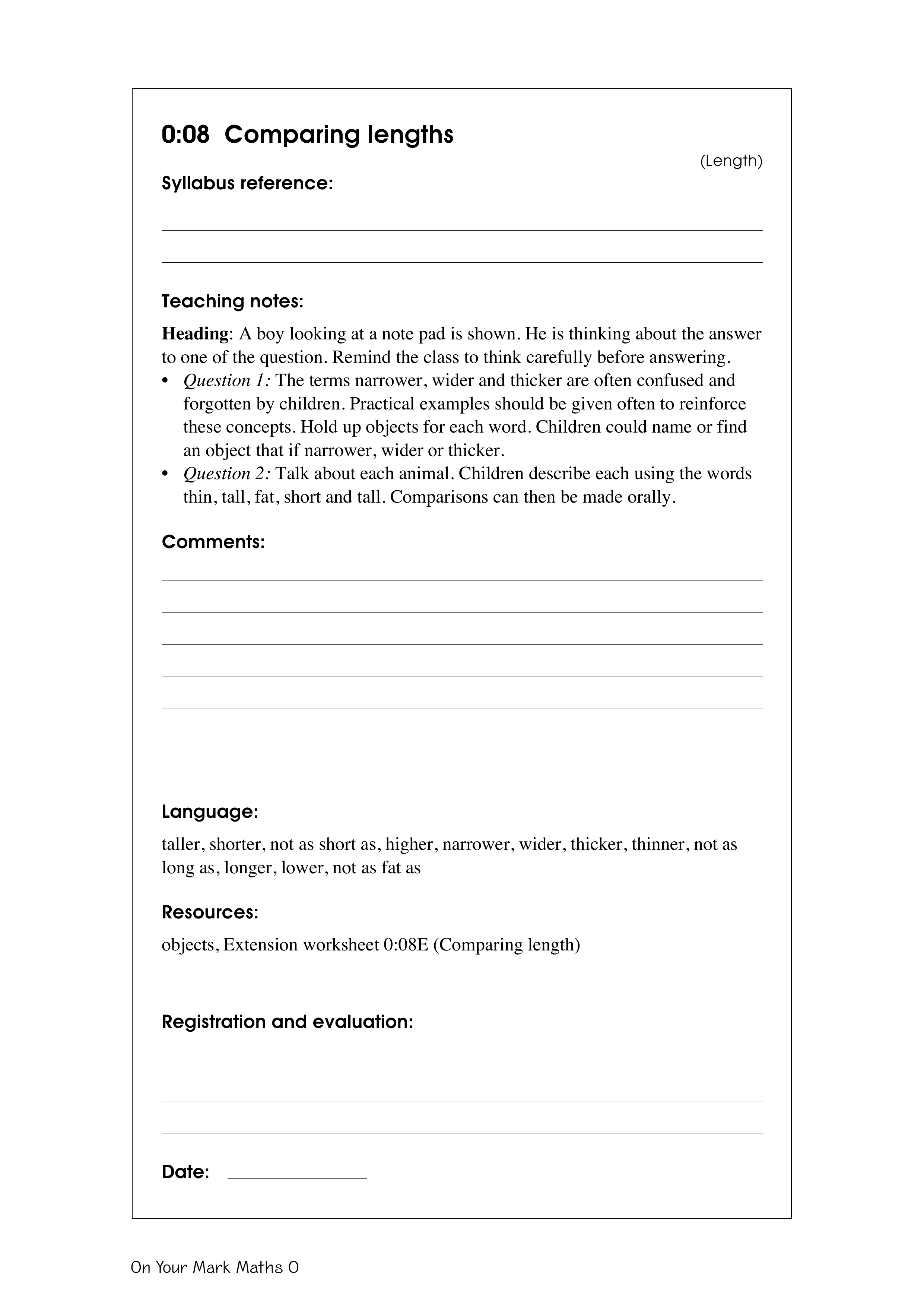 Comparing lengths — worksheet preview