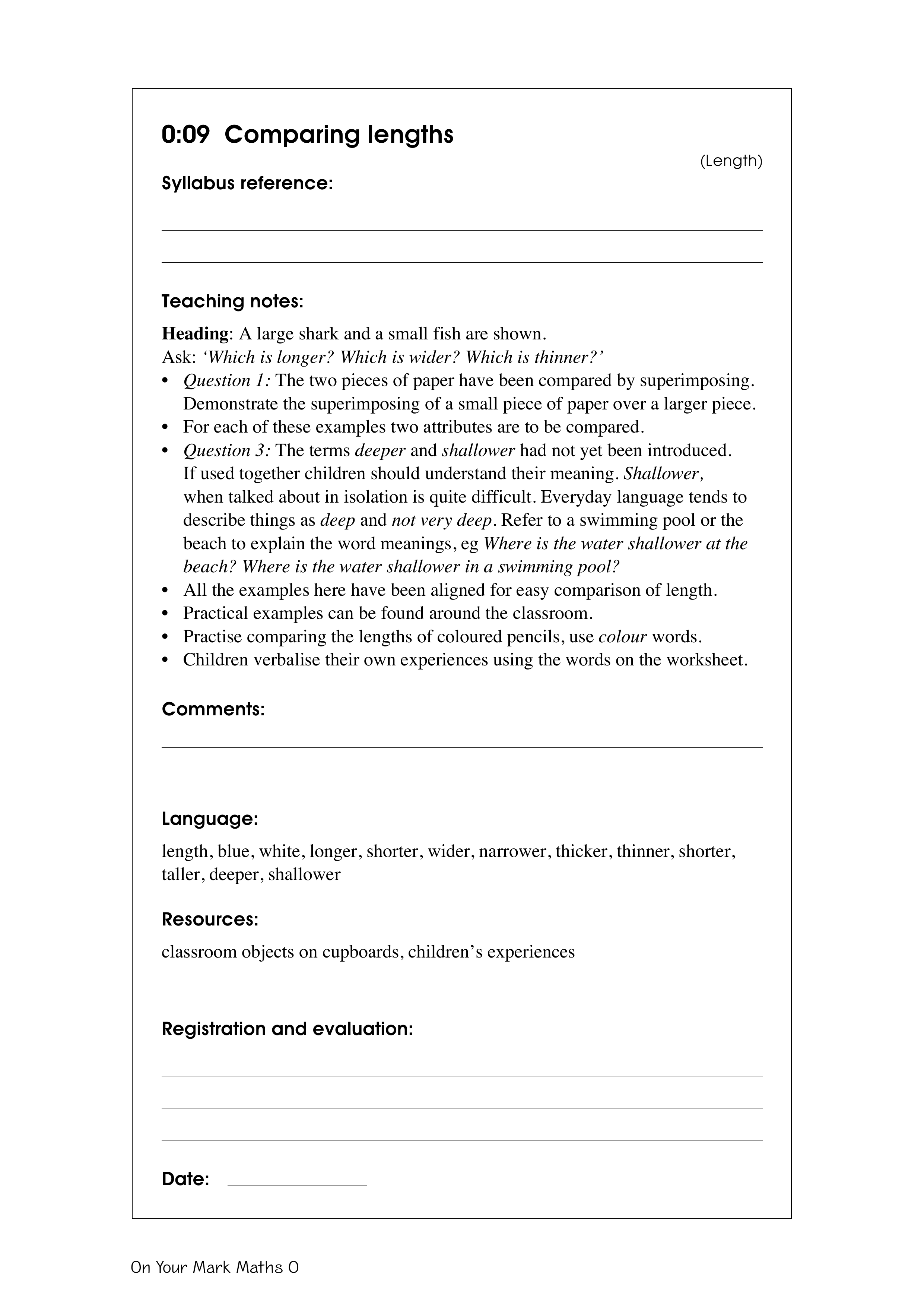 Comparing lengths — worksheet preview