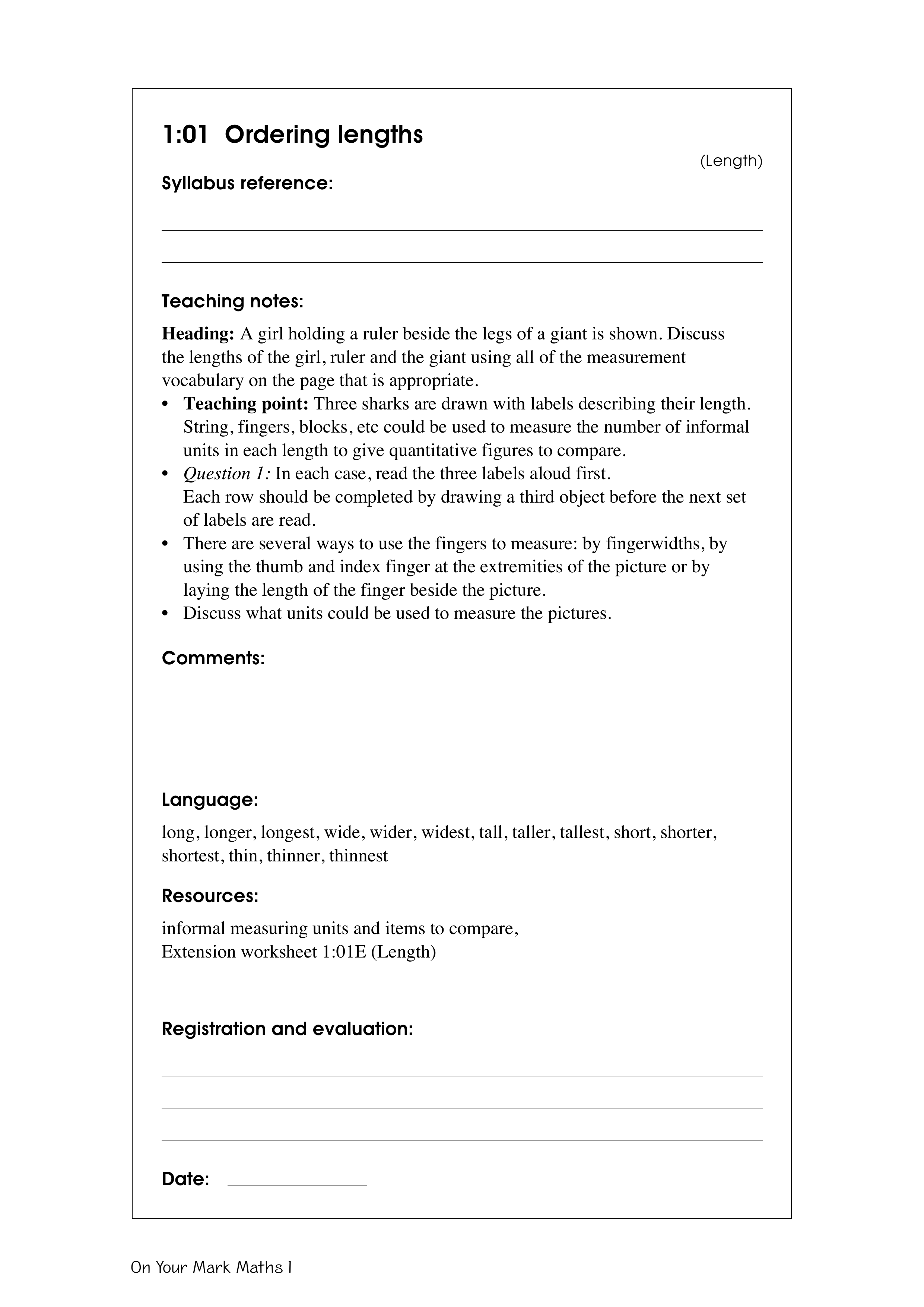 Ordering lengths — worksheet preview