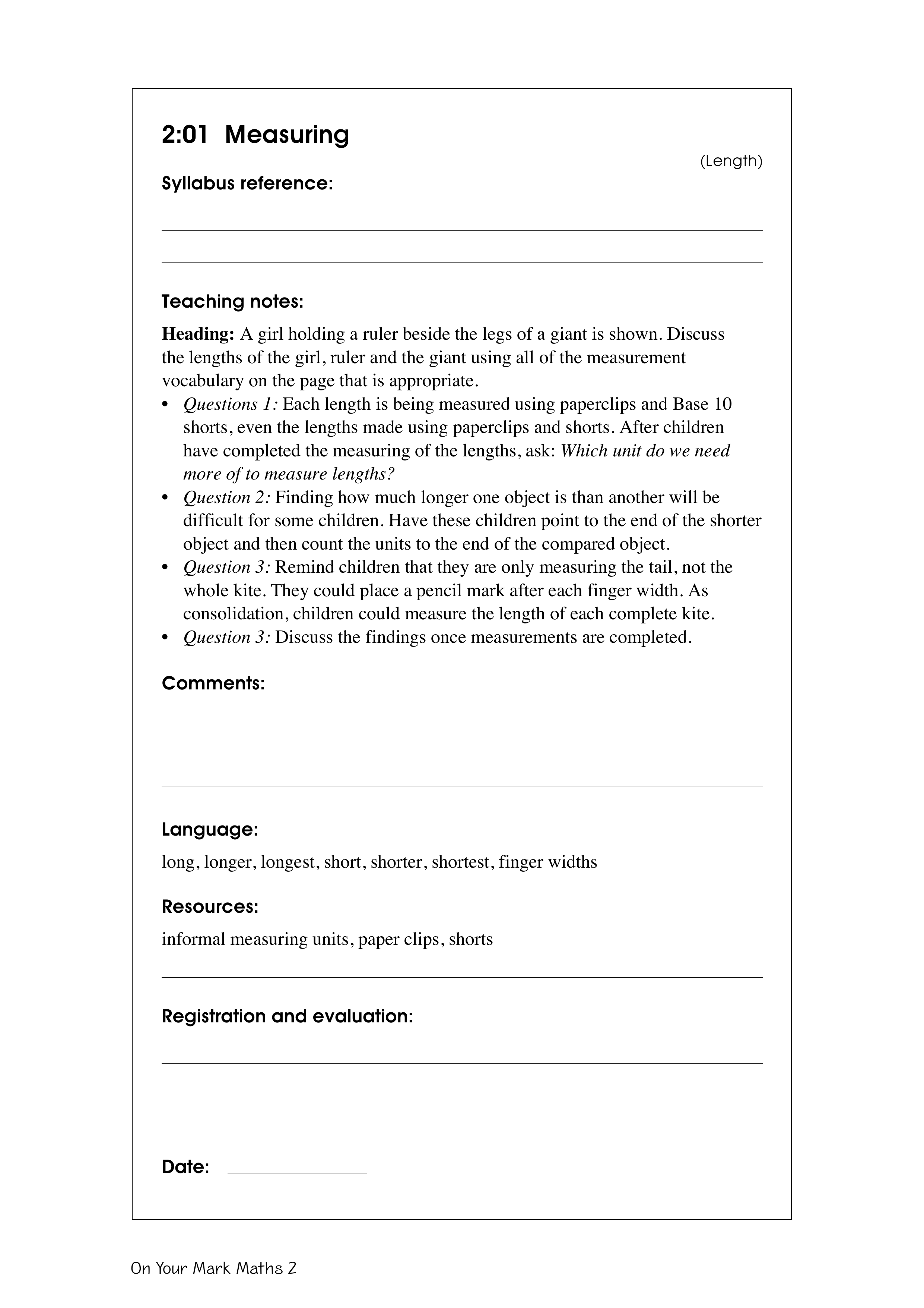Measuring — worksheet preview