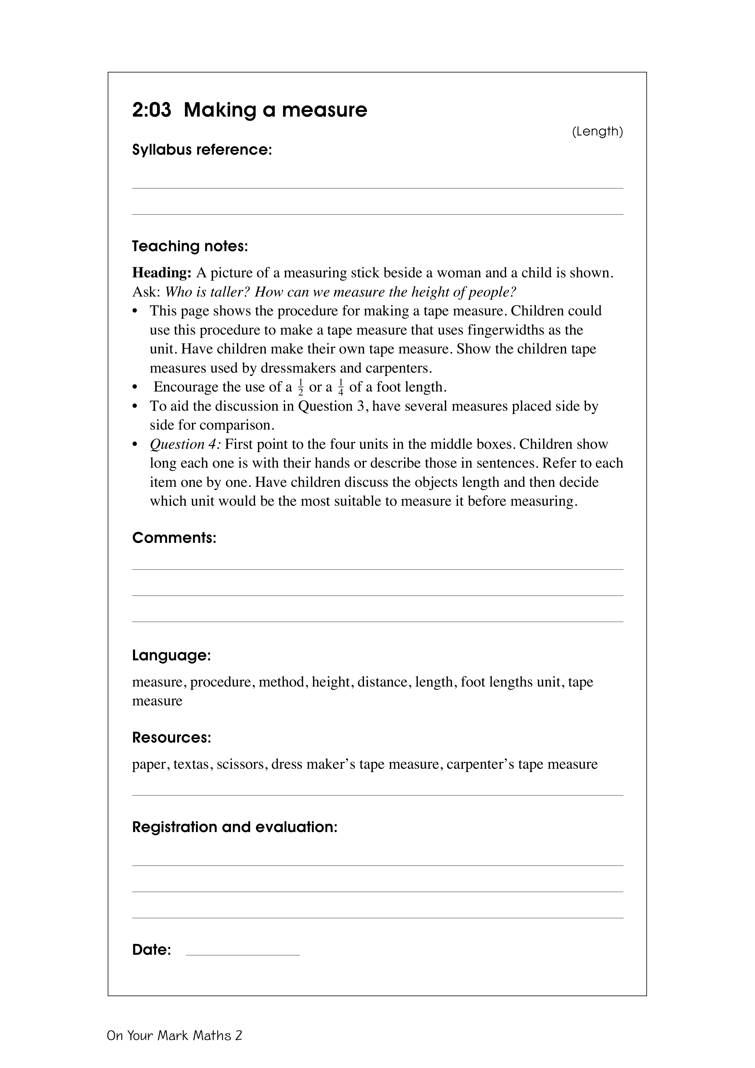 Making a measure — worksheet preview