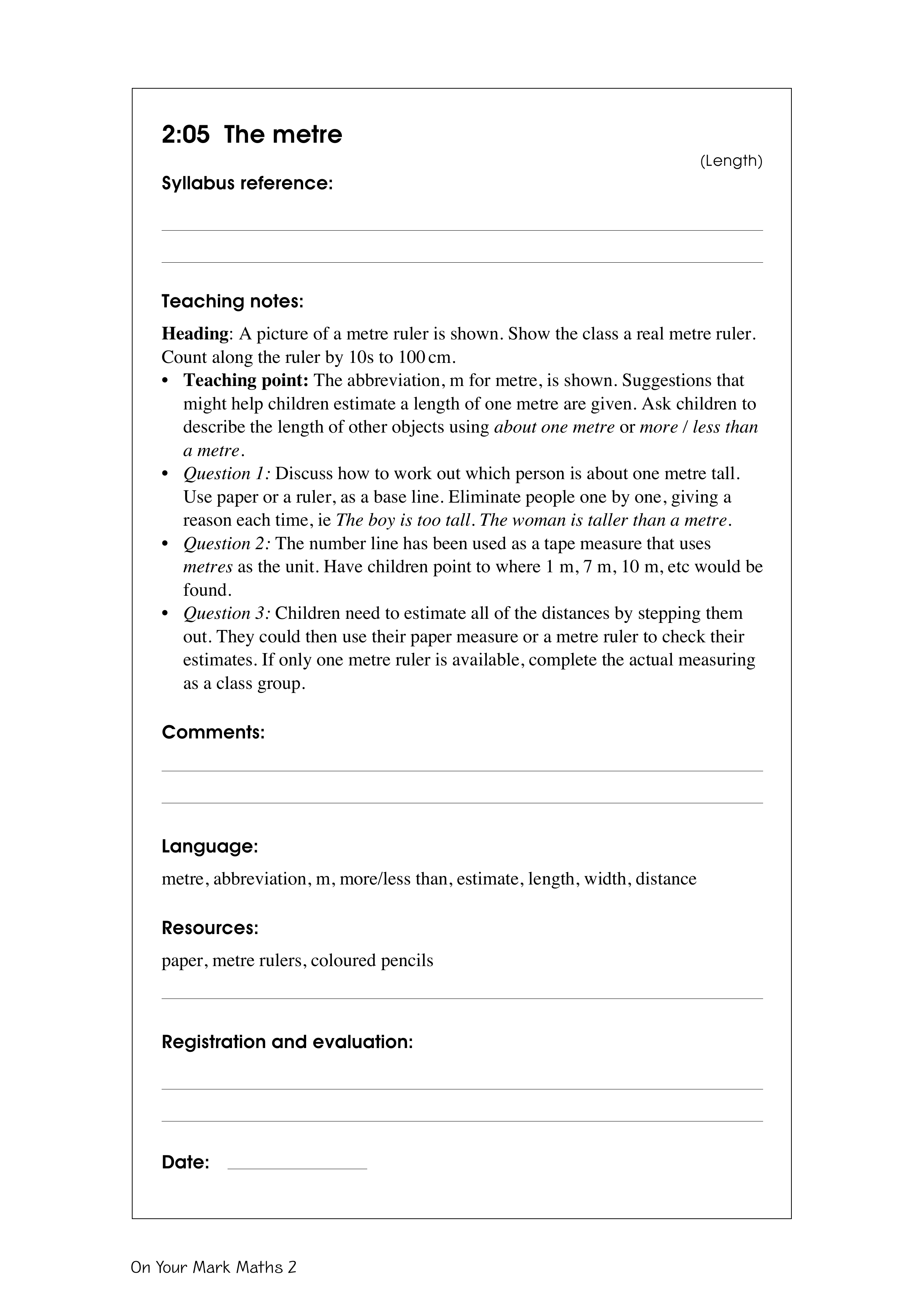 The metre — worksheet preview