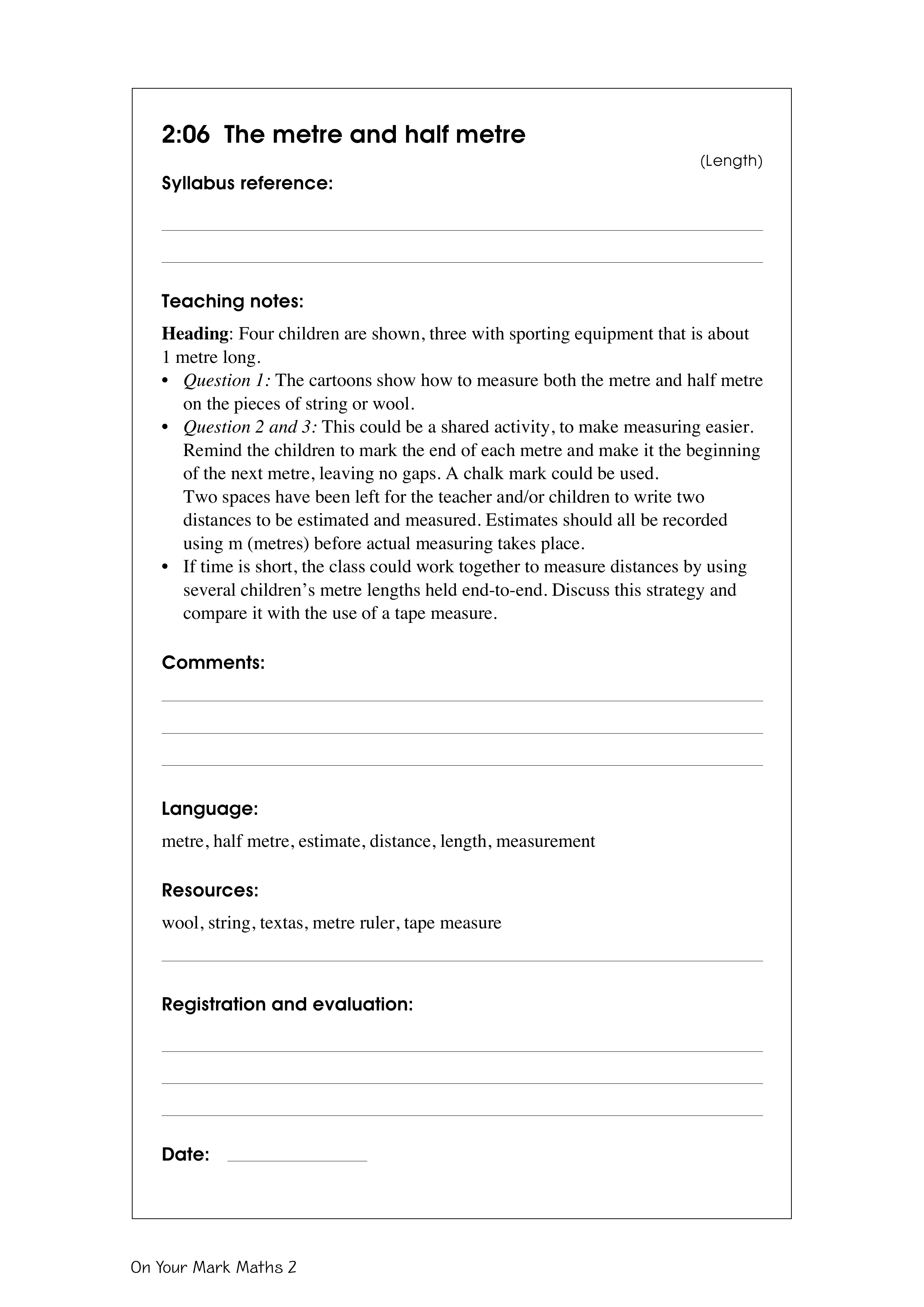 The metre and half metre — worksheet preview