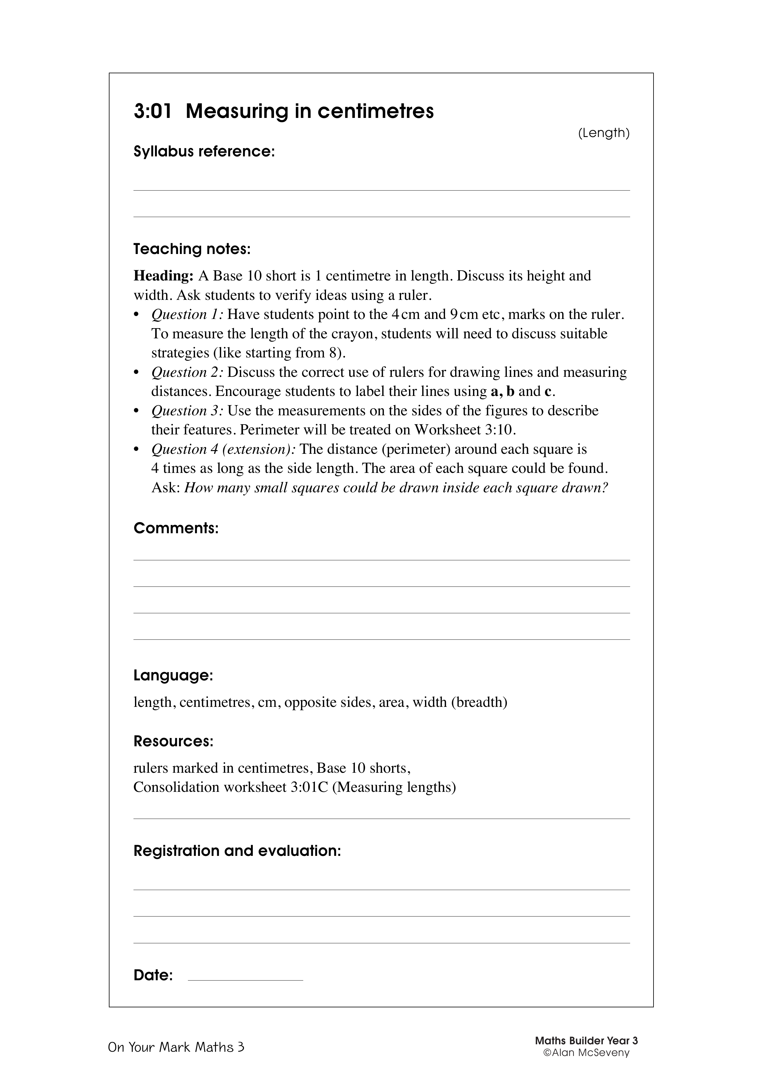 Measuring in centimetres — worksheet preview