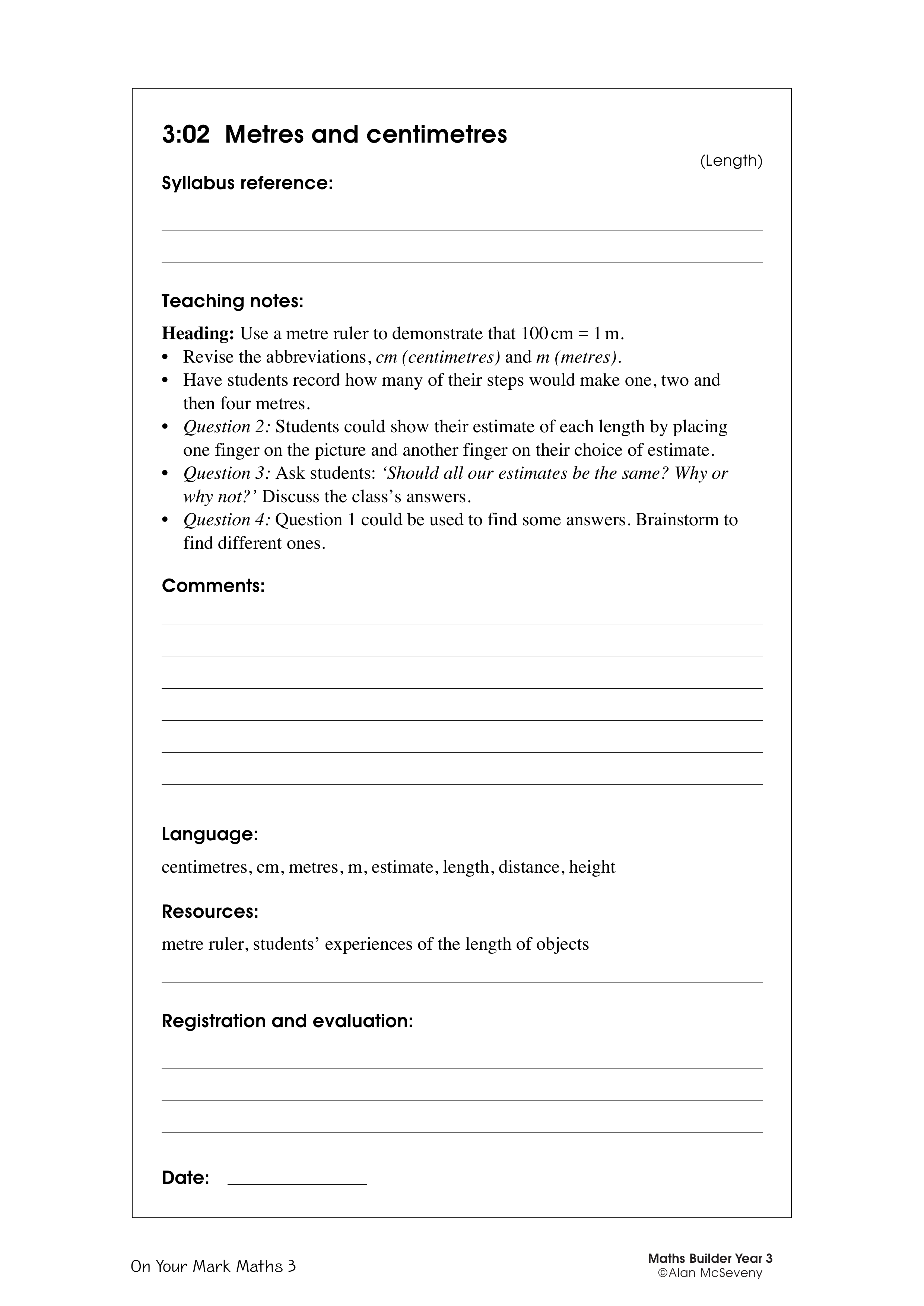 Metres and centimetres — worksheet preview