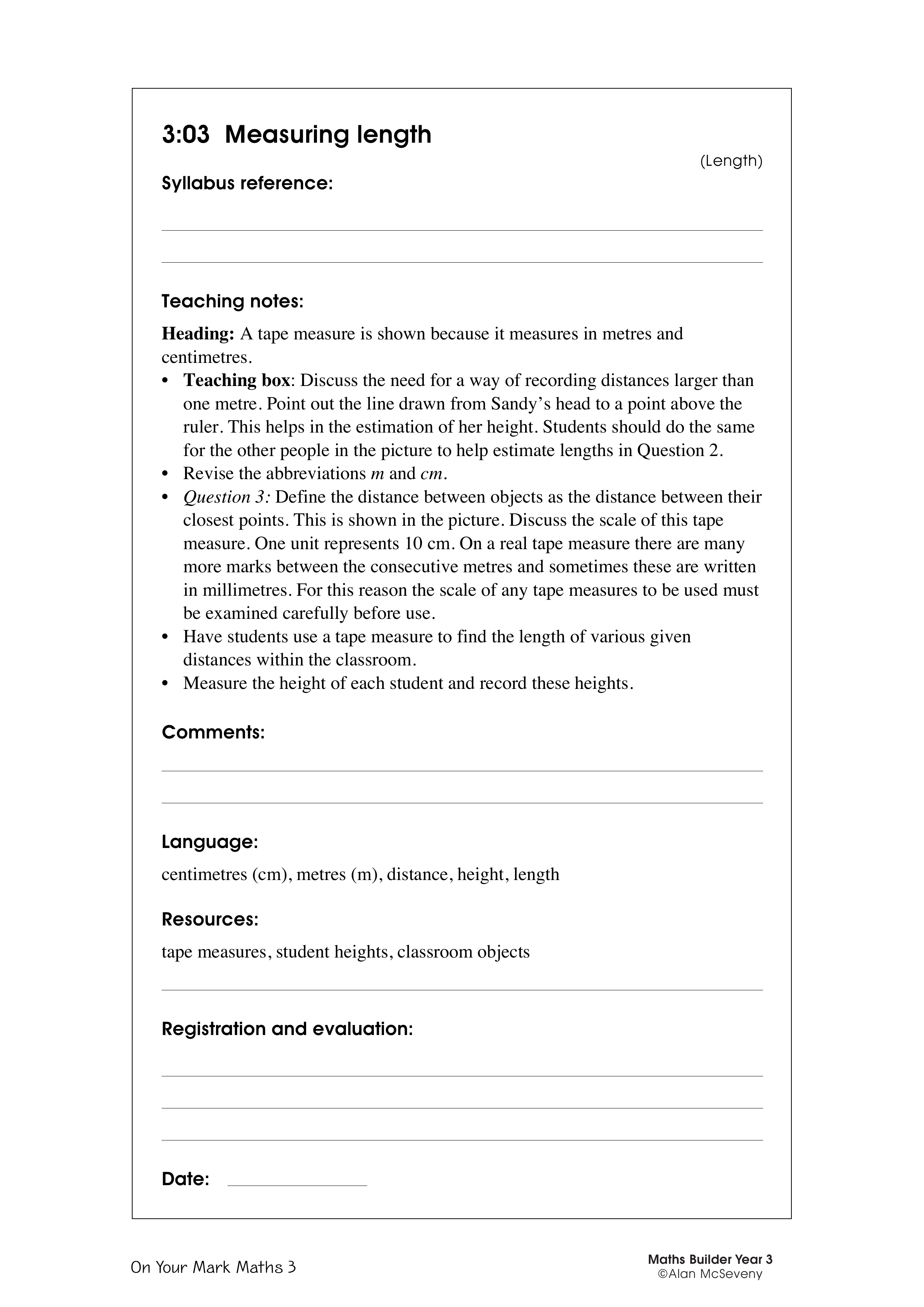 Measuring length — worksheet preview