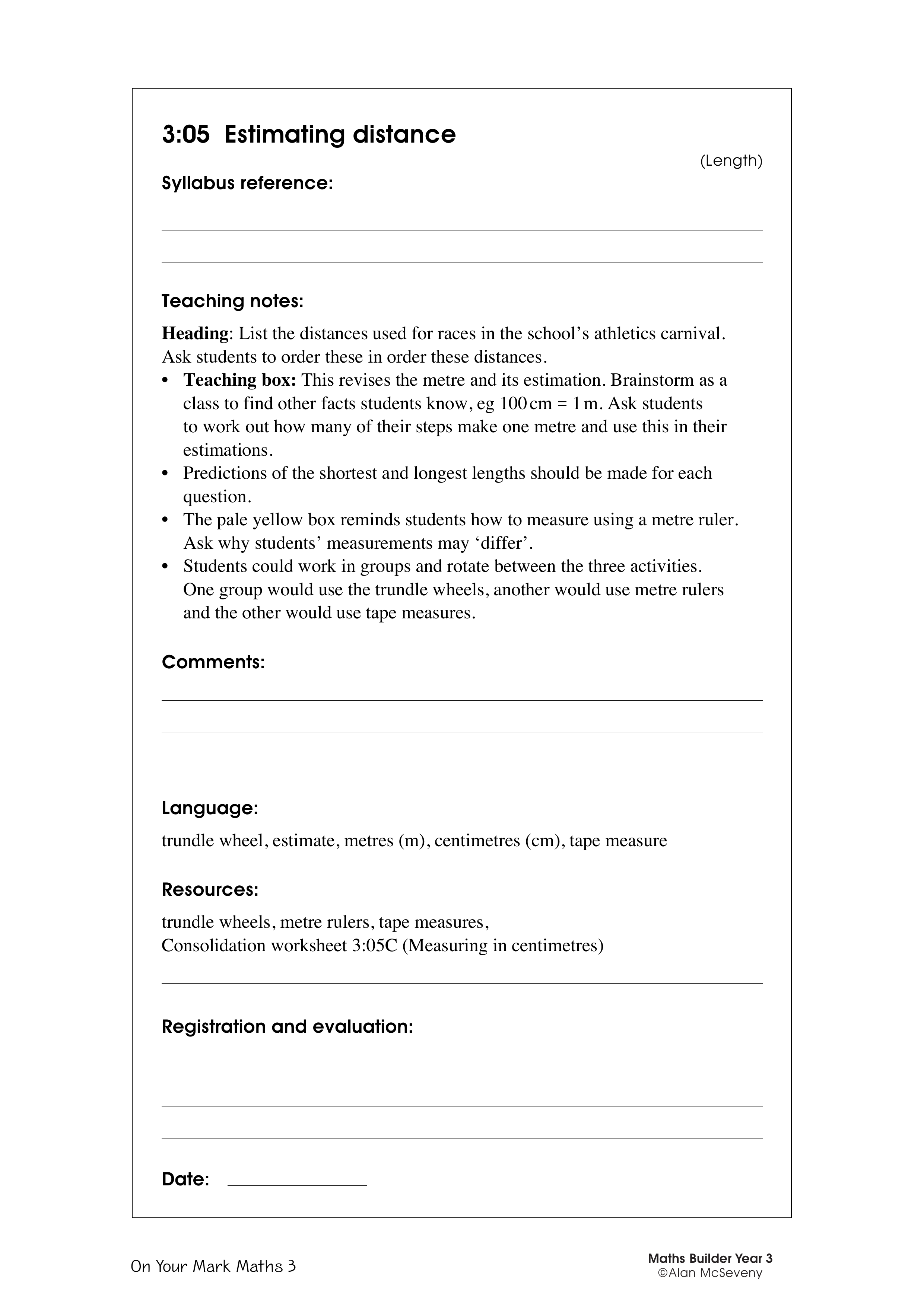 Estimating distance — worksheet preview