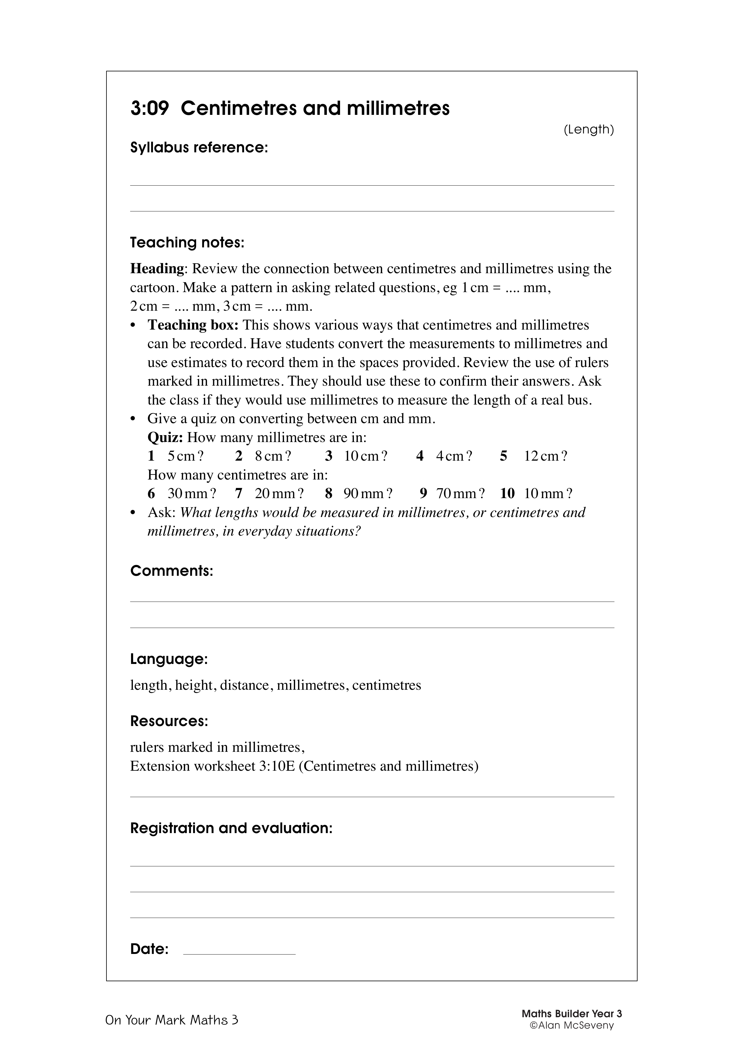 Centimetres and millimetres — worksheet preview