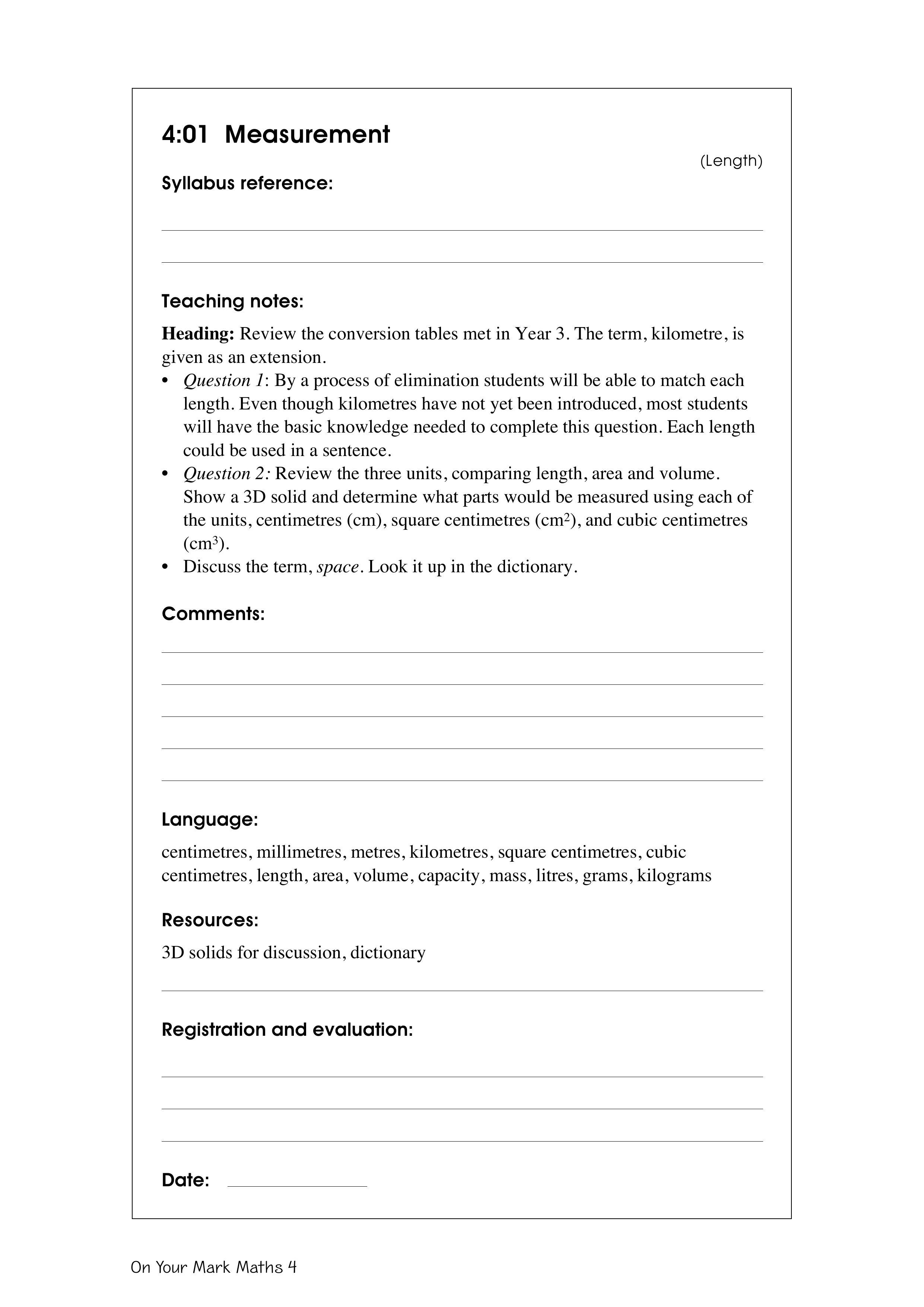 Measurement — worksheet preview