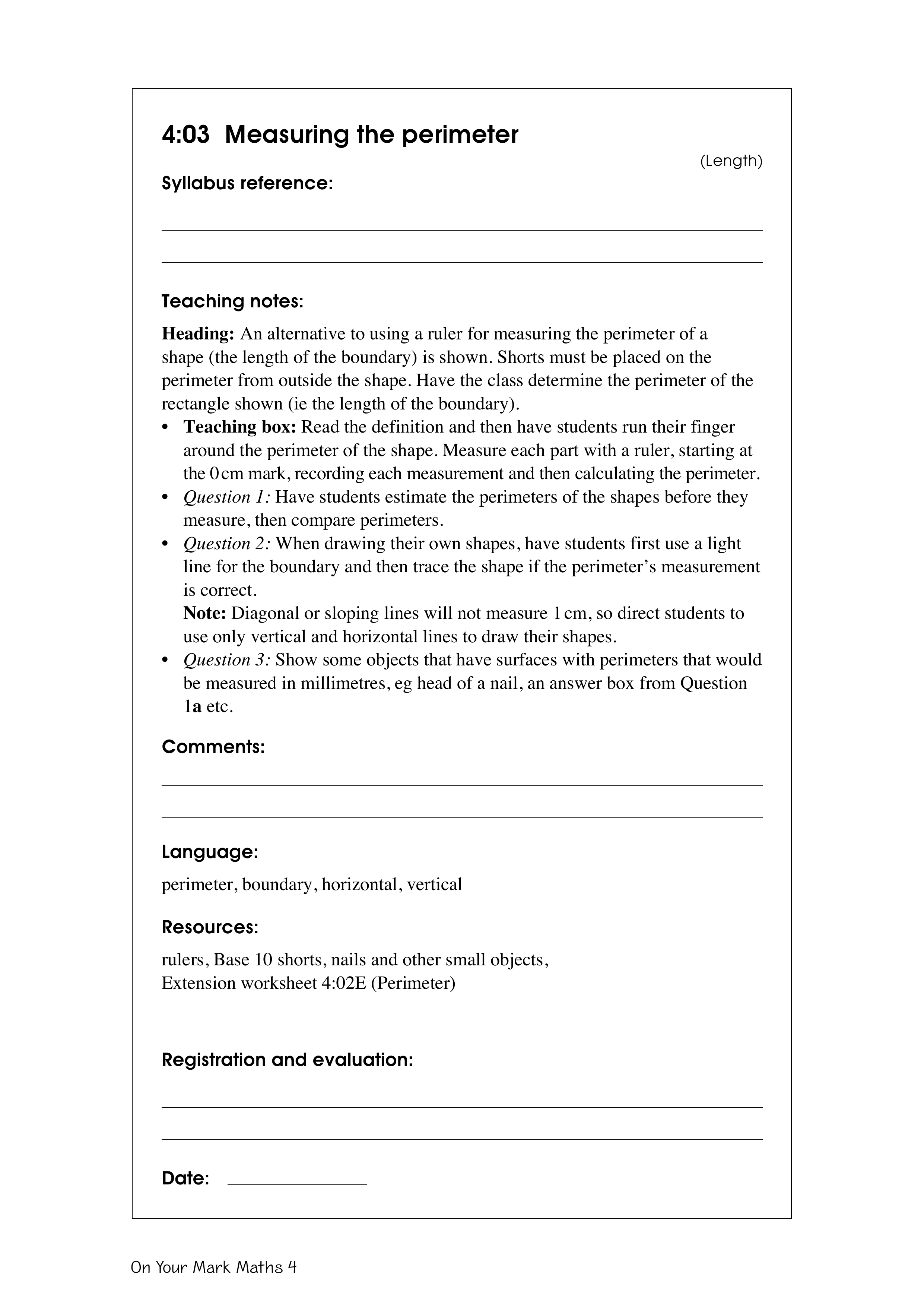 Measuring the perimeter — worksheet preview