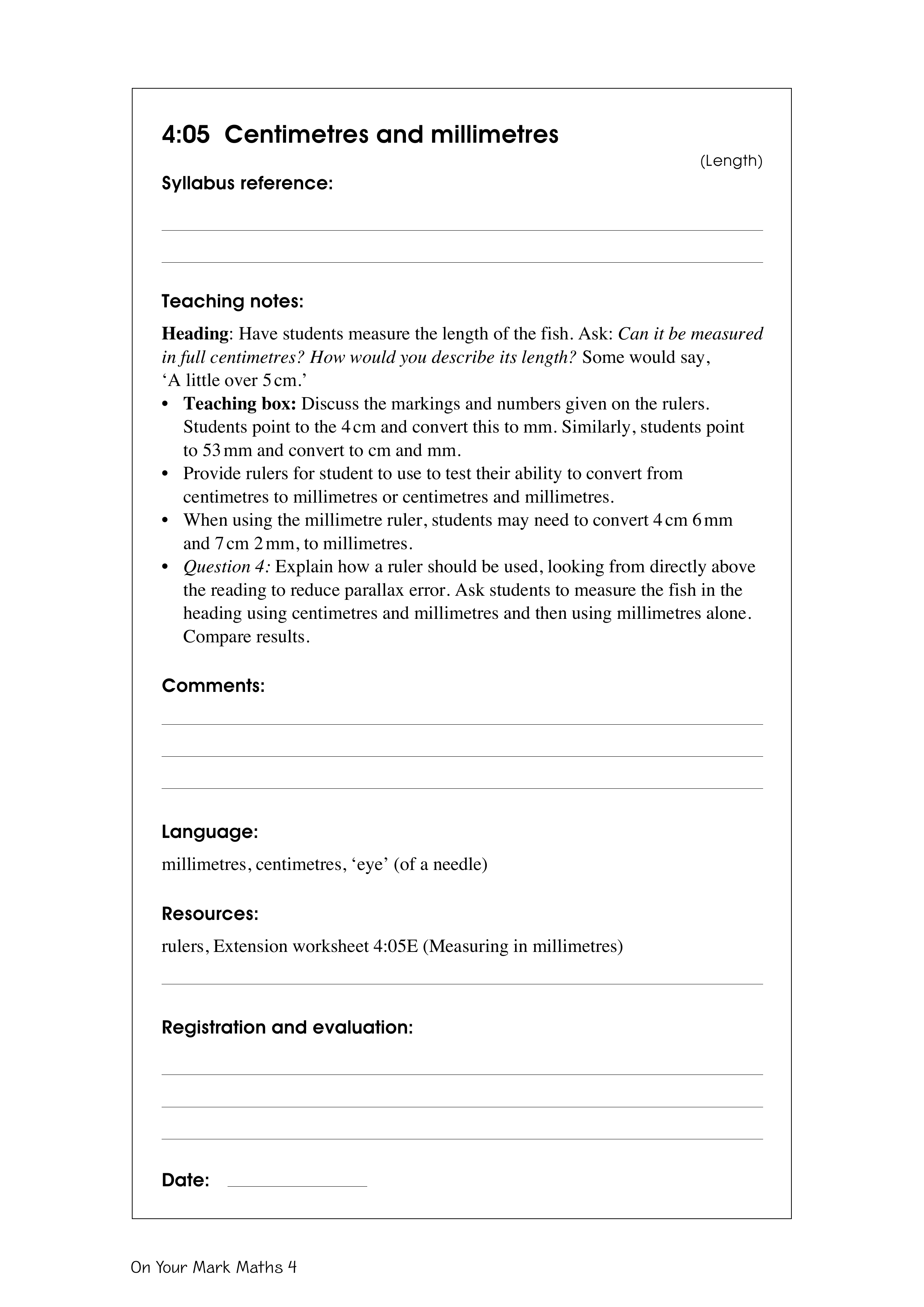 Centimetres and millimetres — worksheet preview