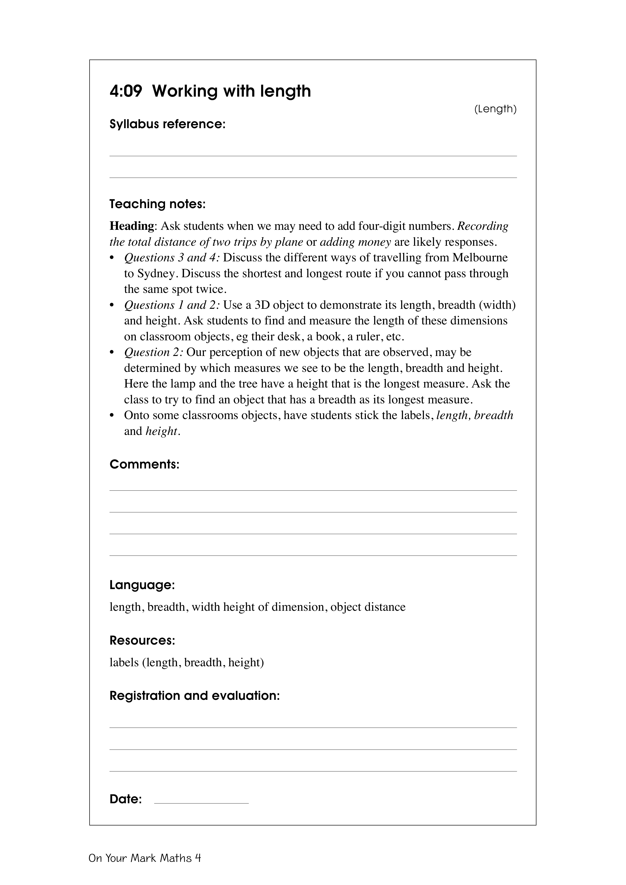 Working with length — worksheet preview