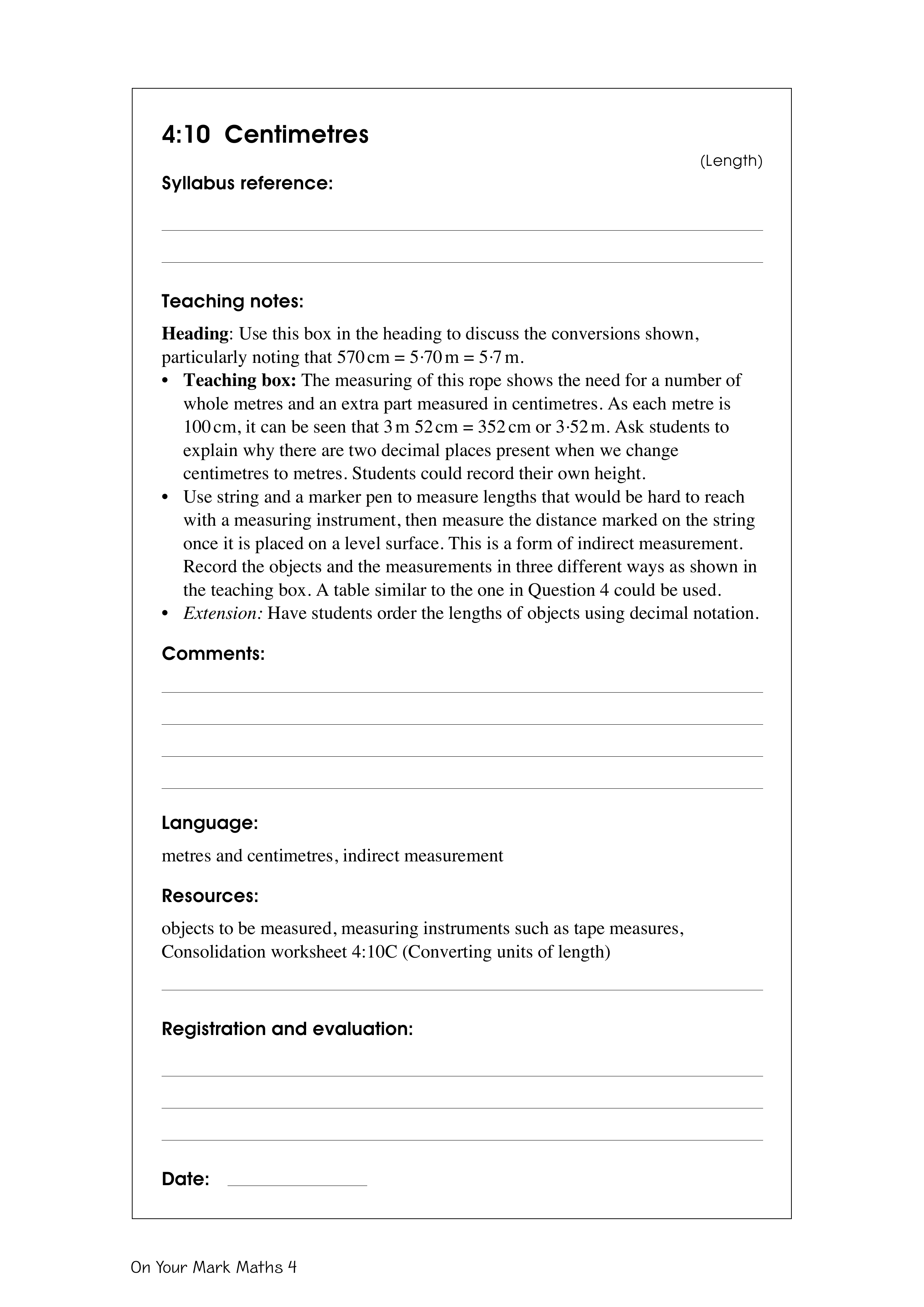 Centimetres — worksheet preview