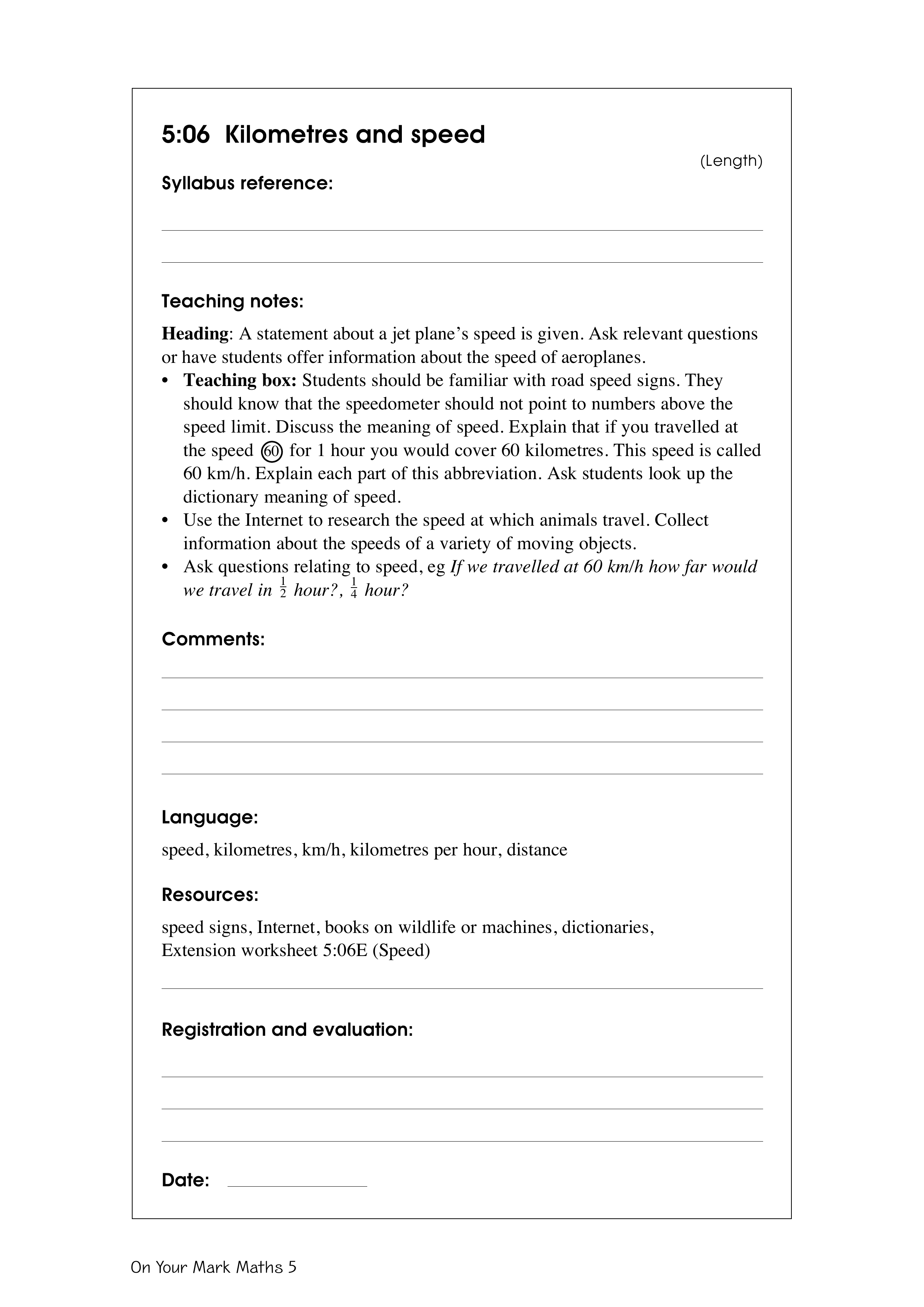 Kilometres and speed — worksheet preview