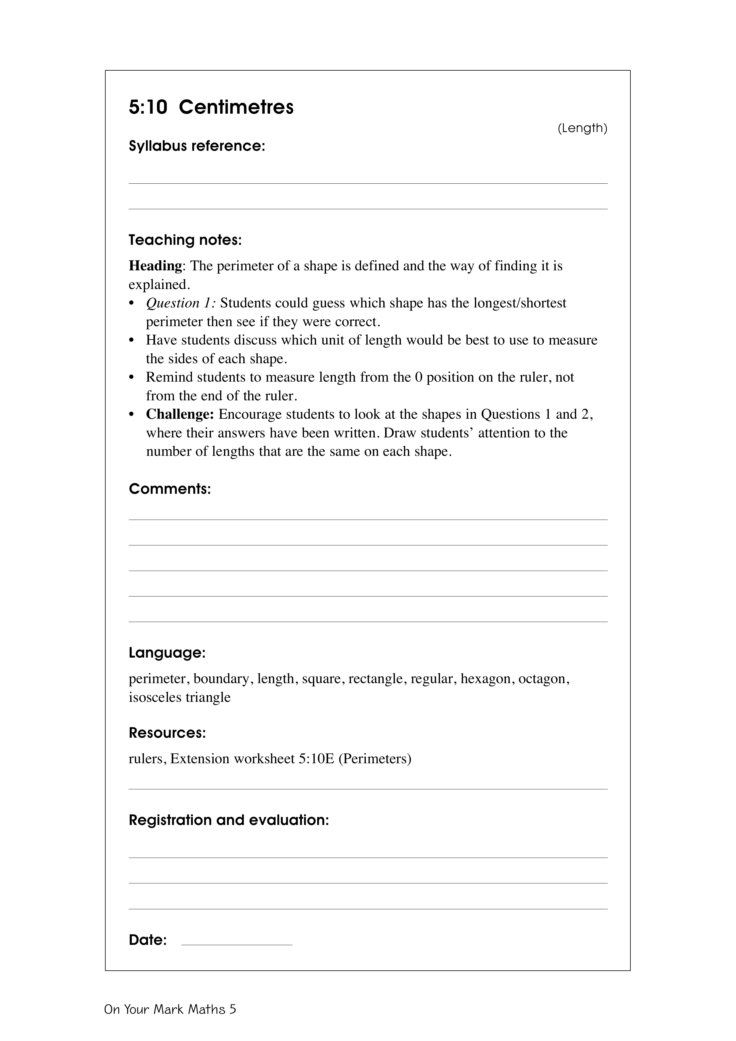 Centimetres — worksheet preview