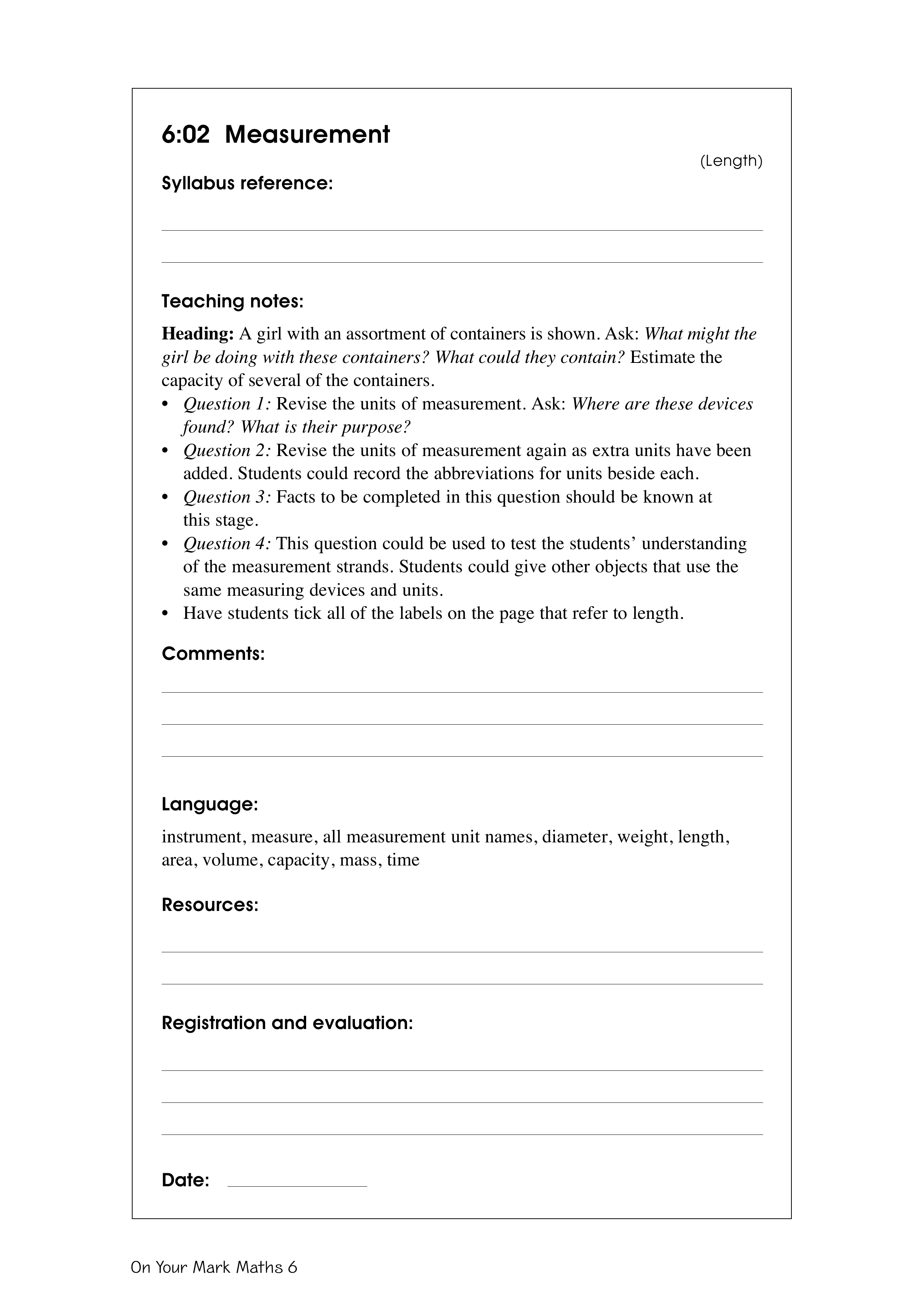 Measurement — worksheet preview