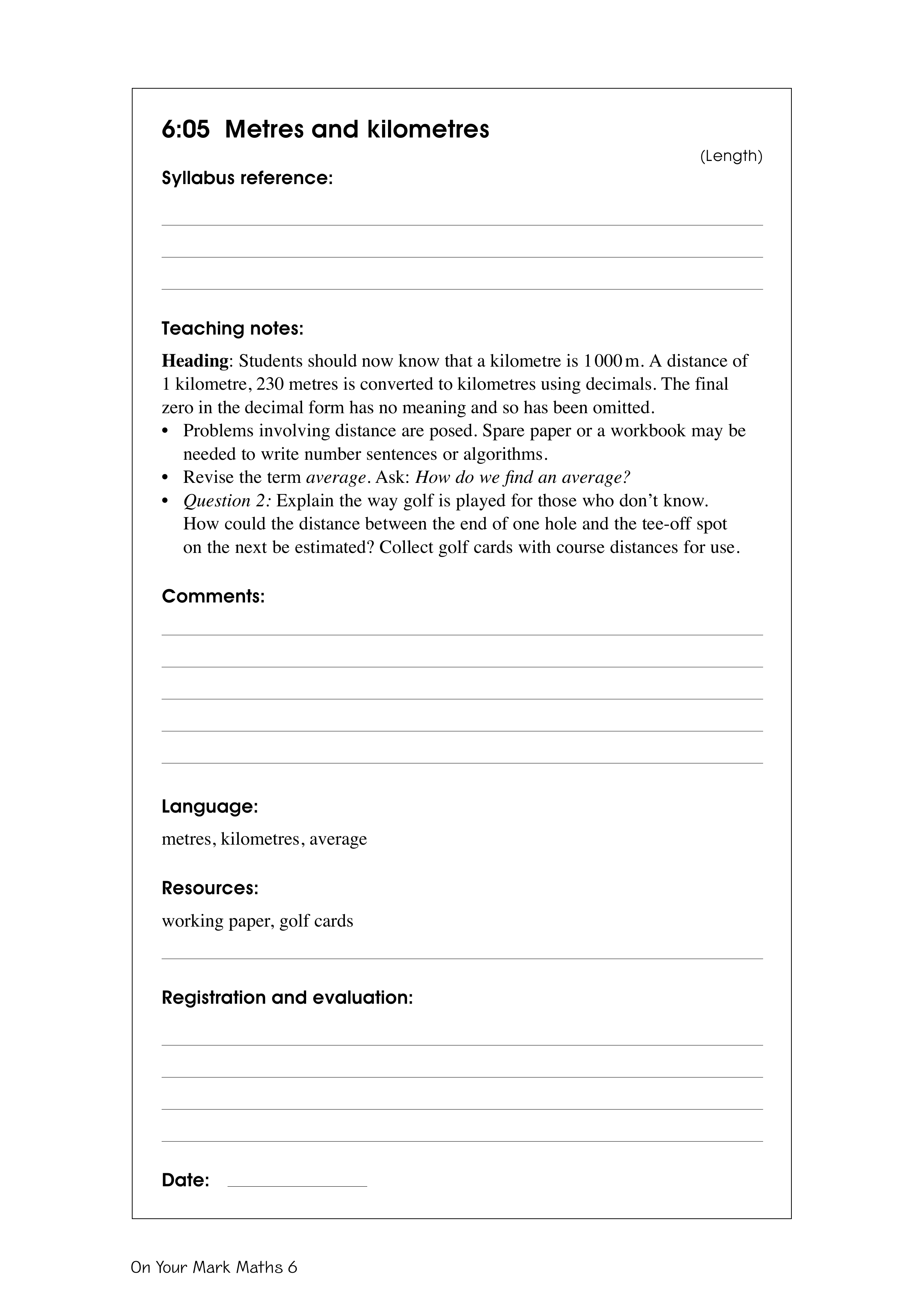 Metres and kilometres — worksheet preview