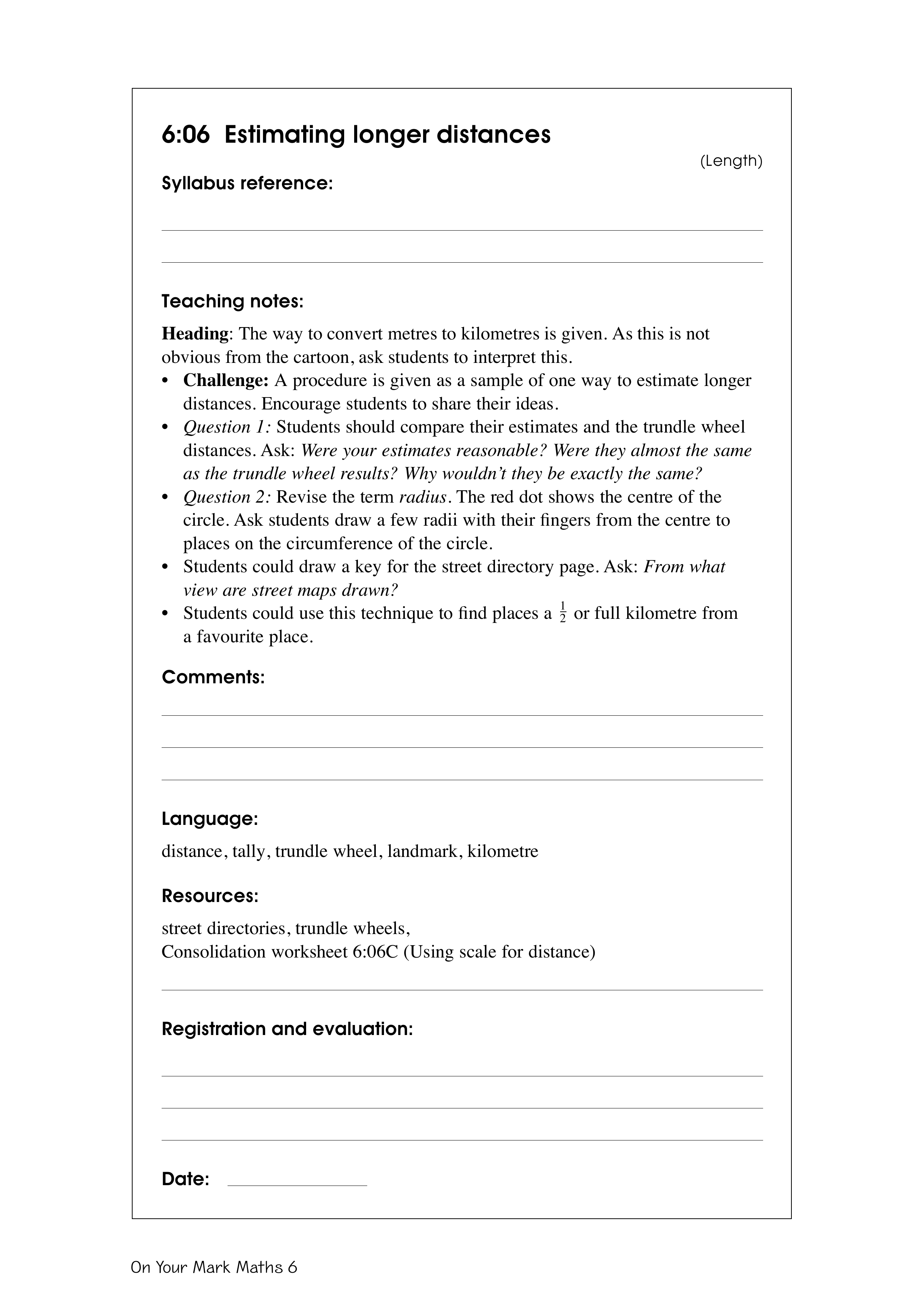 Estimating longer distances — worksheet preview