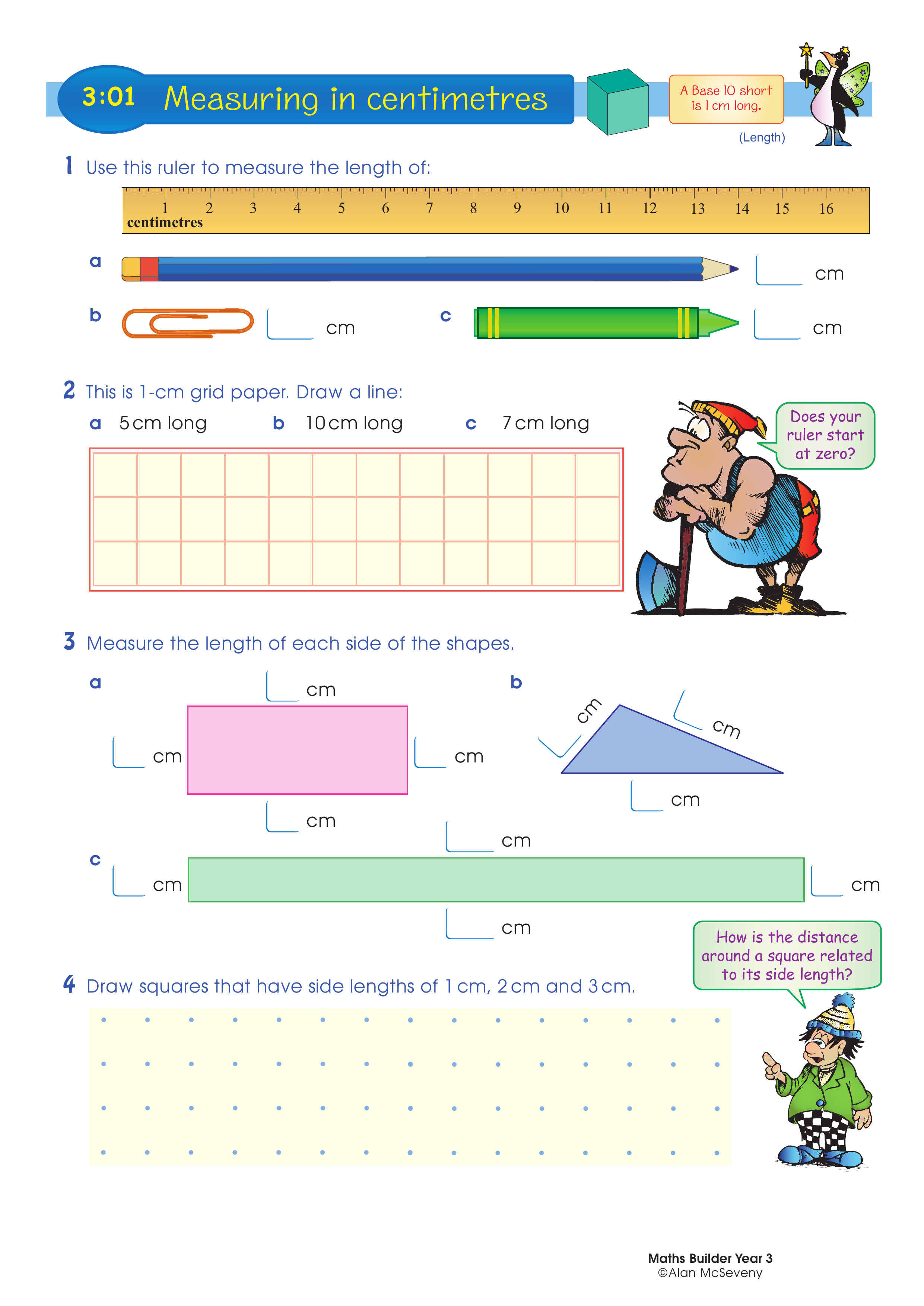 Measuring in centimetres — worksheet preview