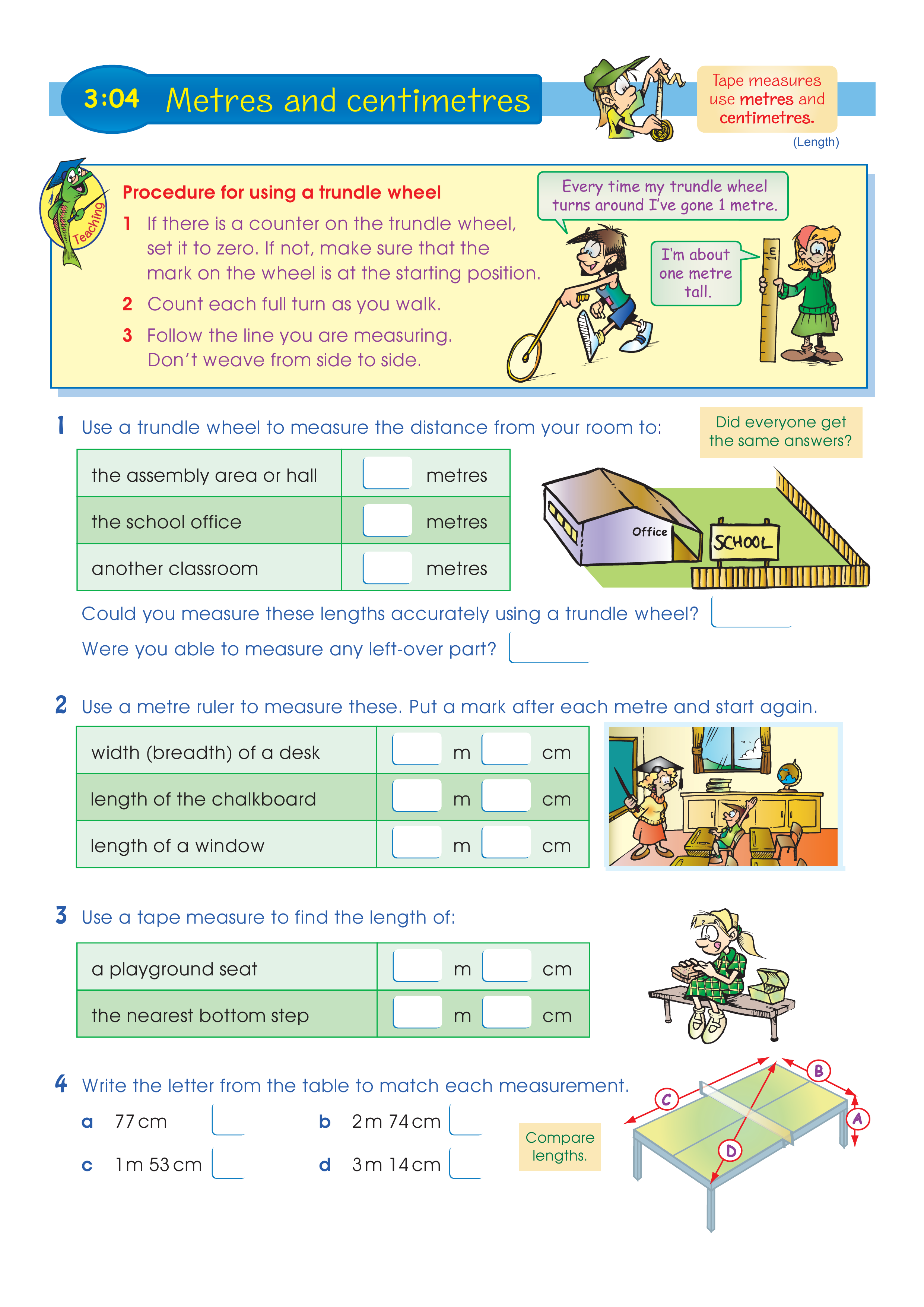 Metres and centimetres — worksheet preview