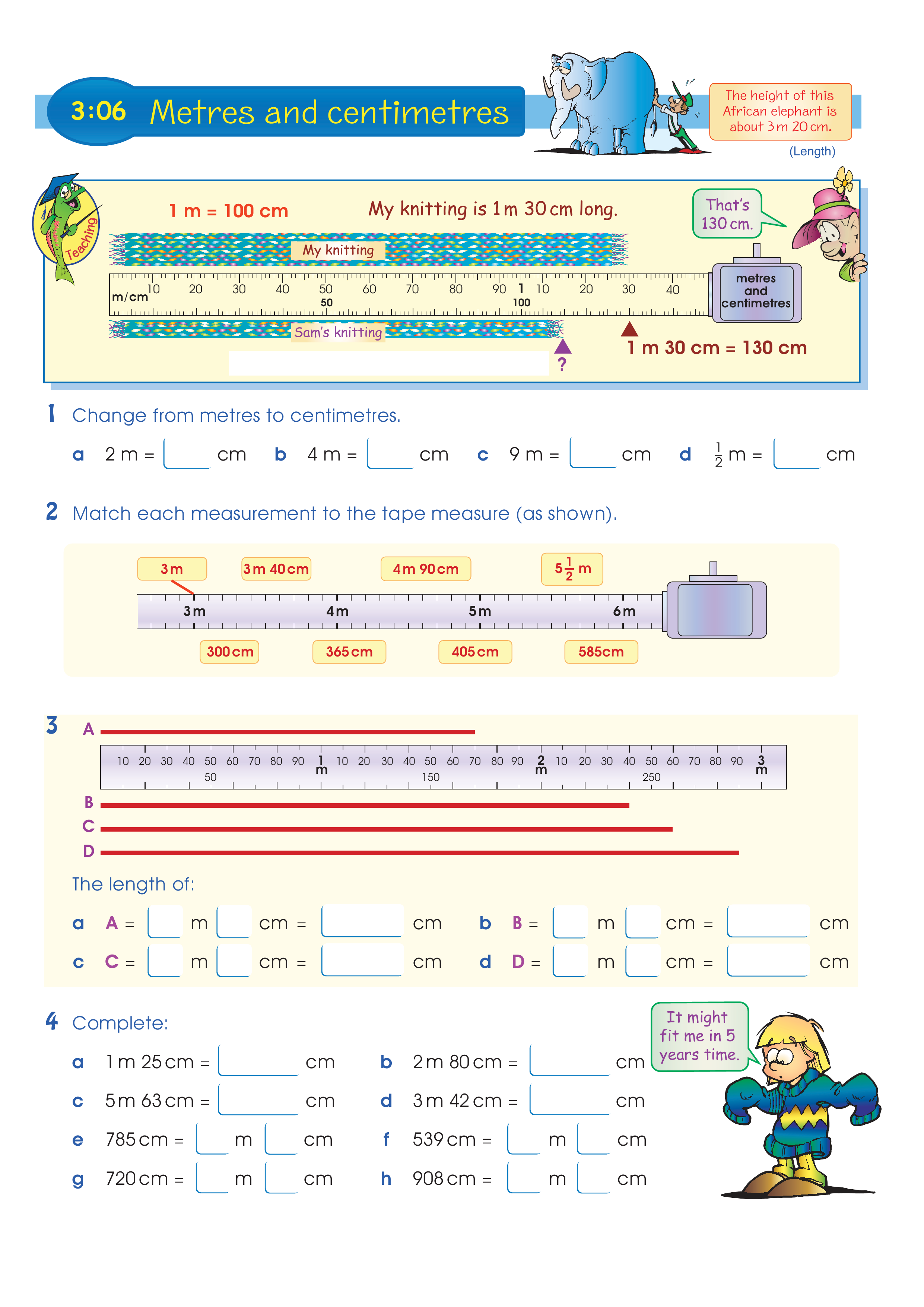 Metres and centimetres — worksheet preview