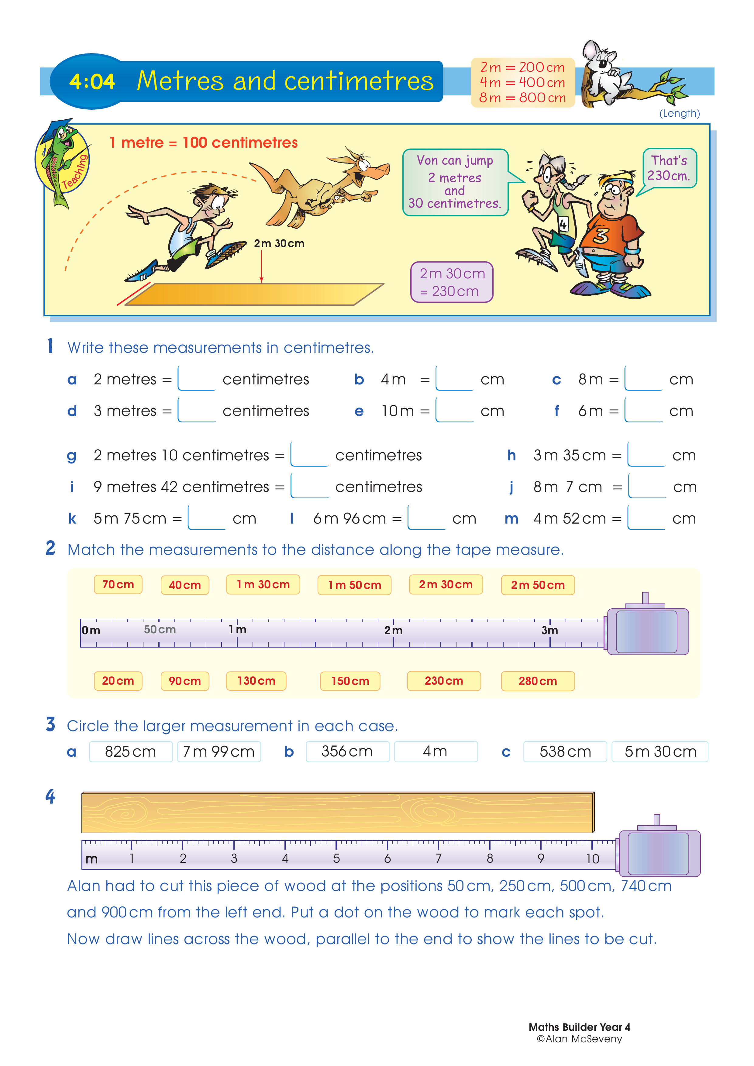 Metres and centimetres — worksheet preview