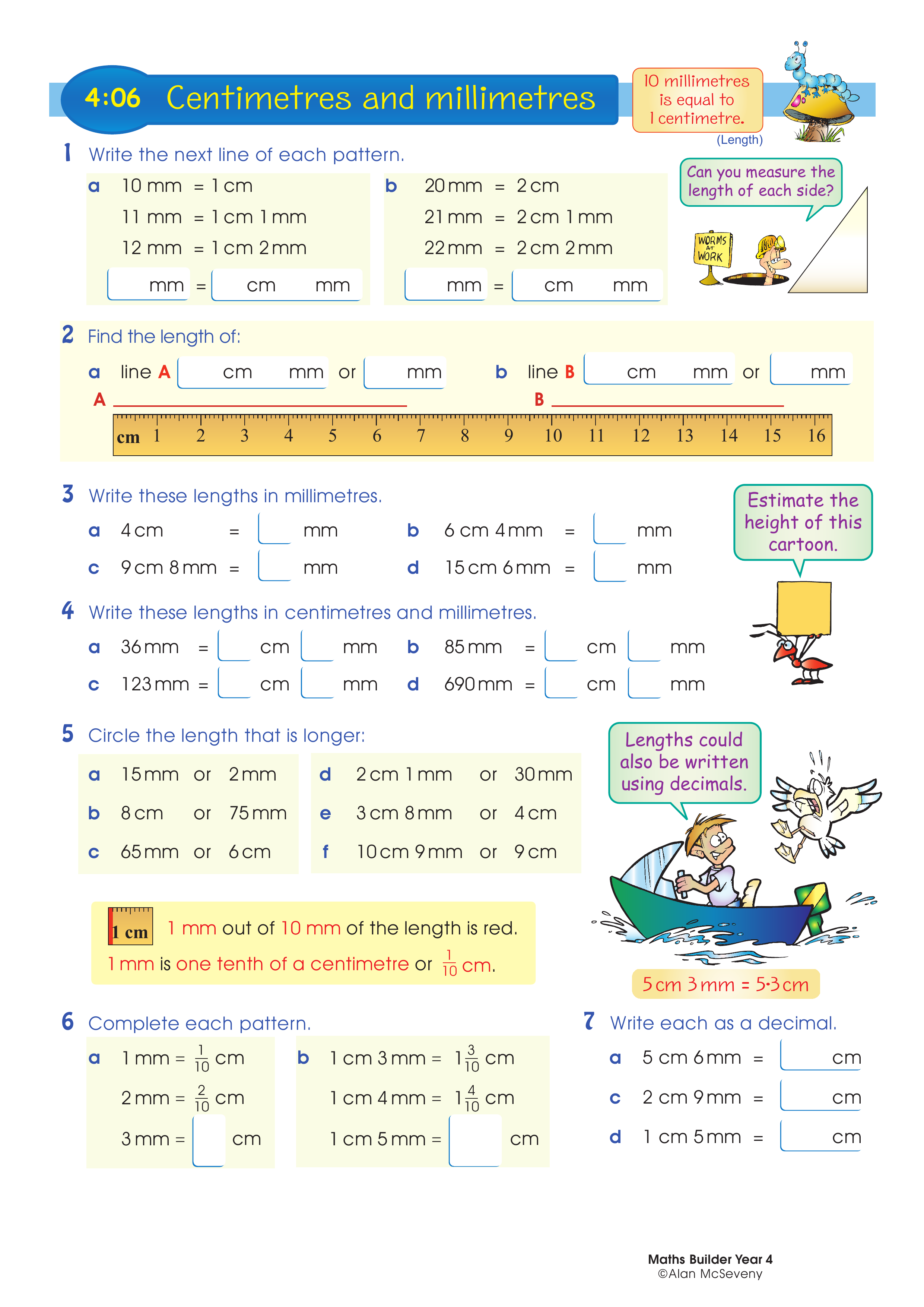 Centimetres and millimetres — worksheet preview