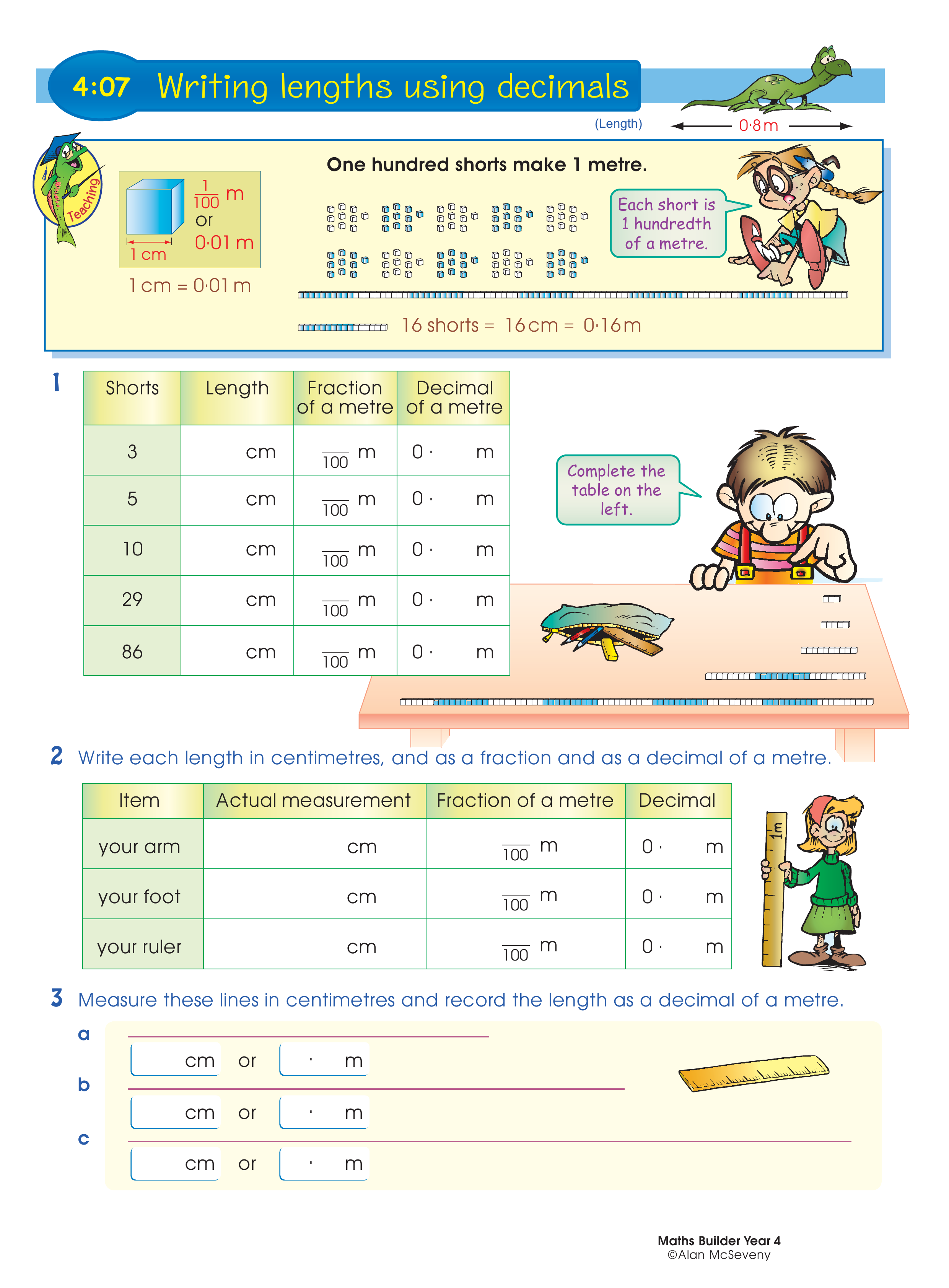 Writing lengths using decimals — worksheet preview