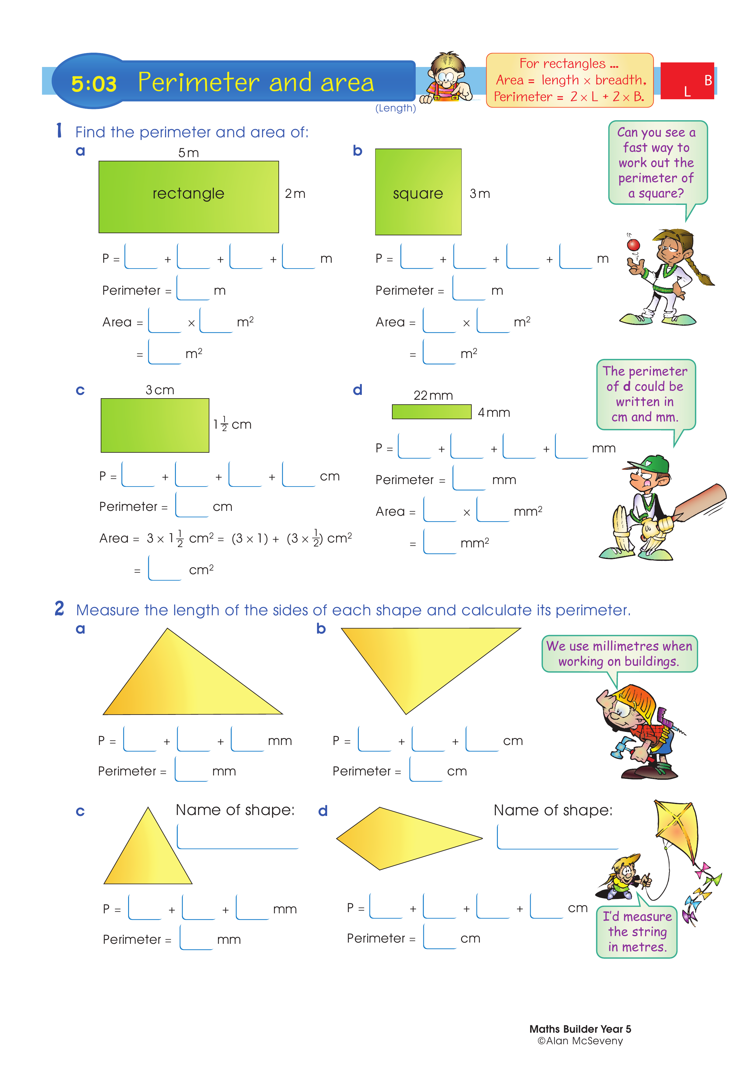 Perimeter and area — worksheet preview