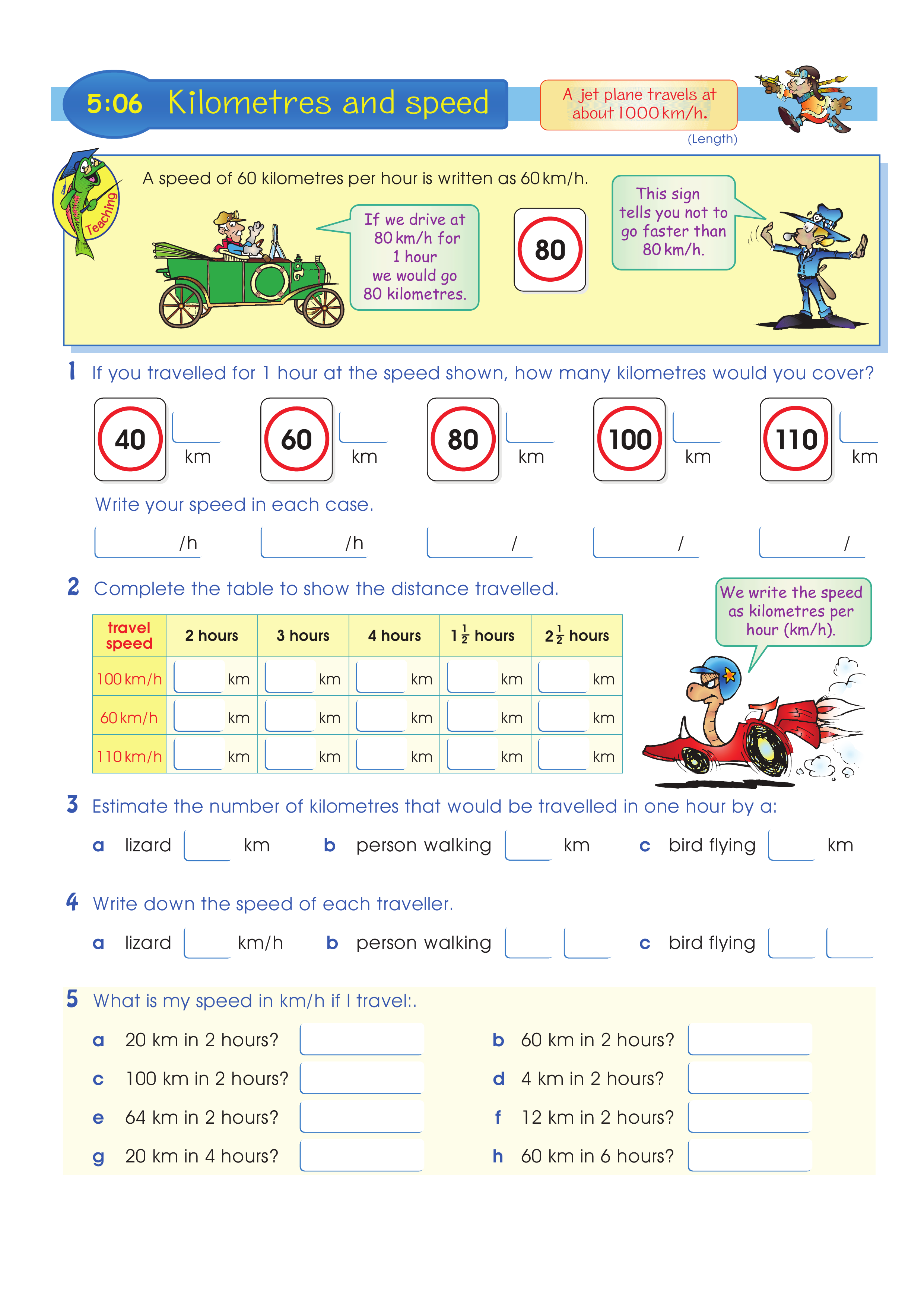 Kilometres and speed — worksheet preview