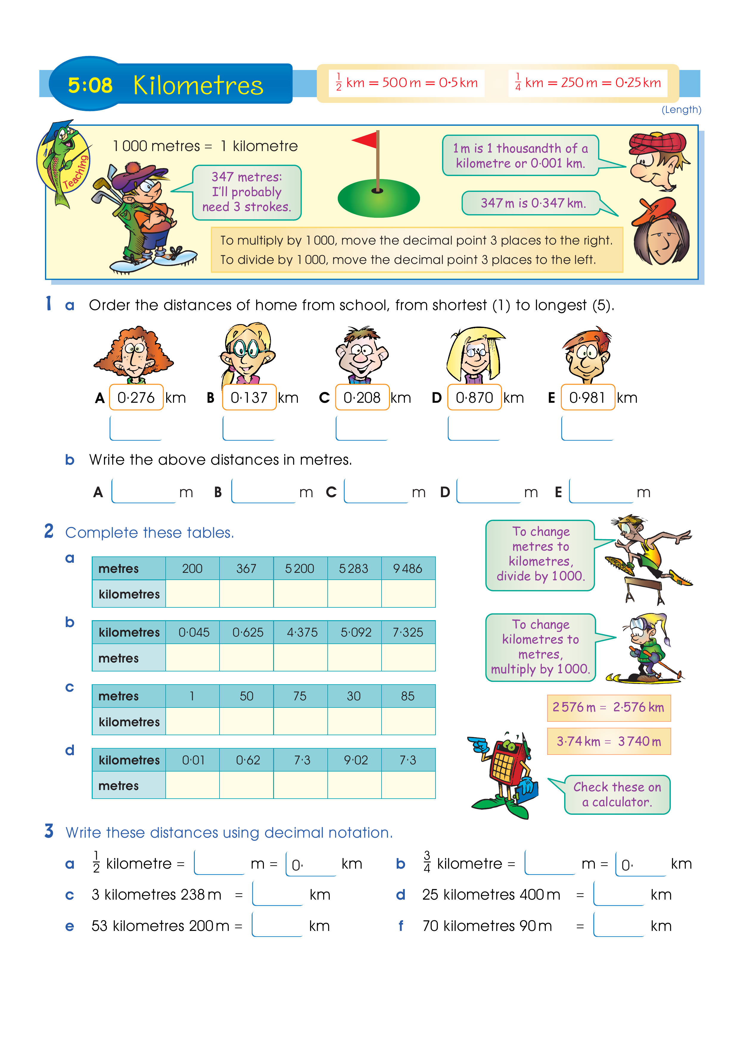 Kilometres — worksheet preview