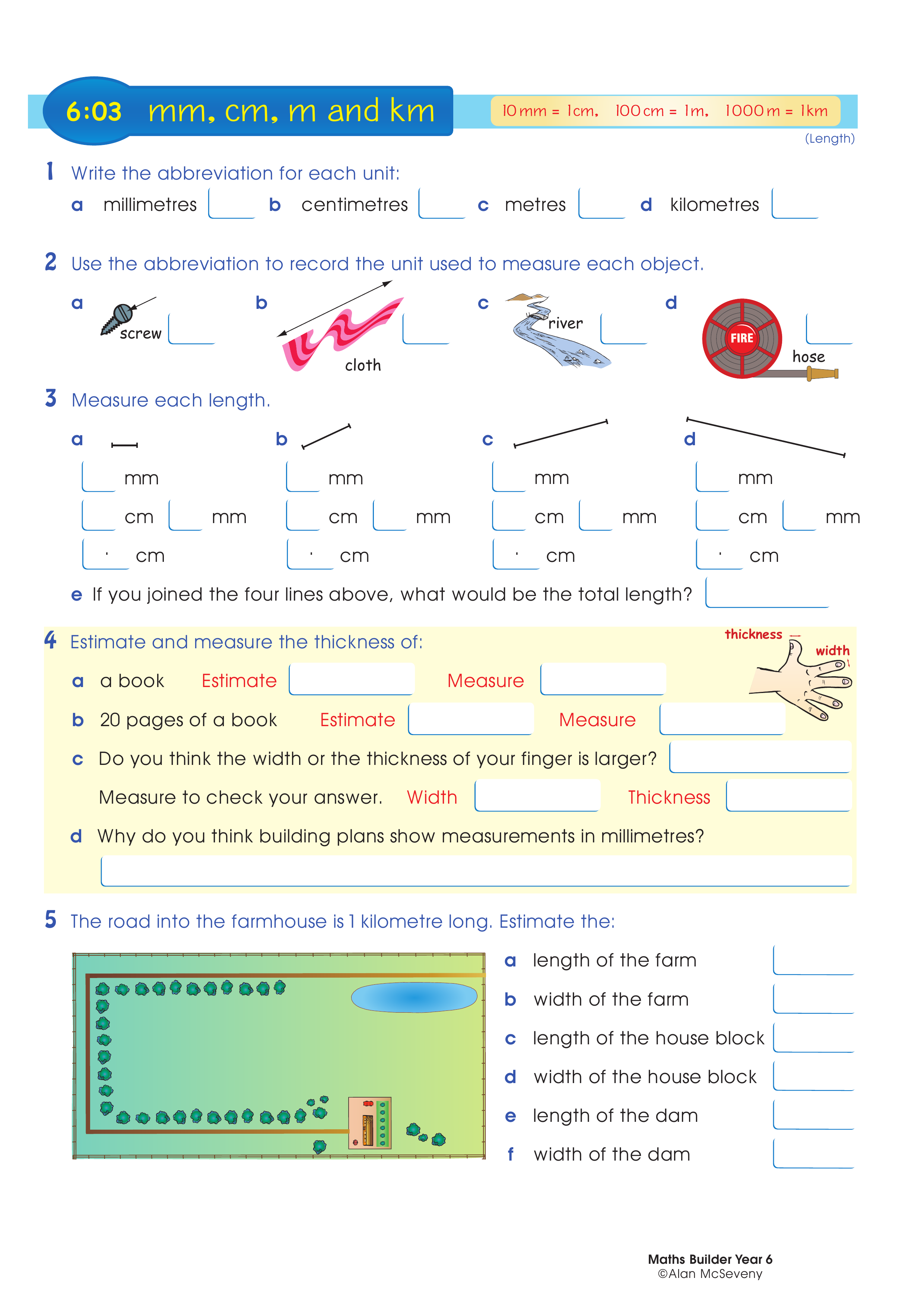 mm, cm, m and km — worksheet preview