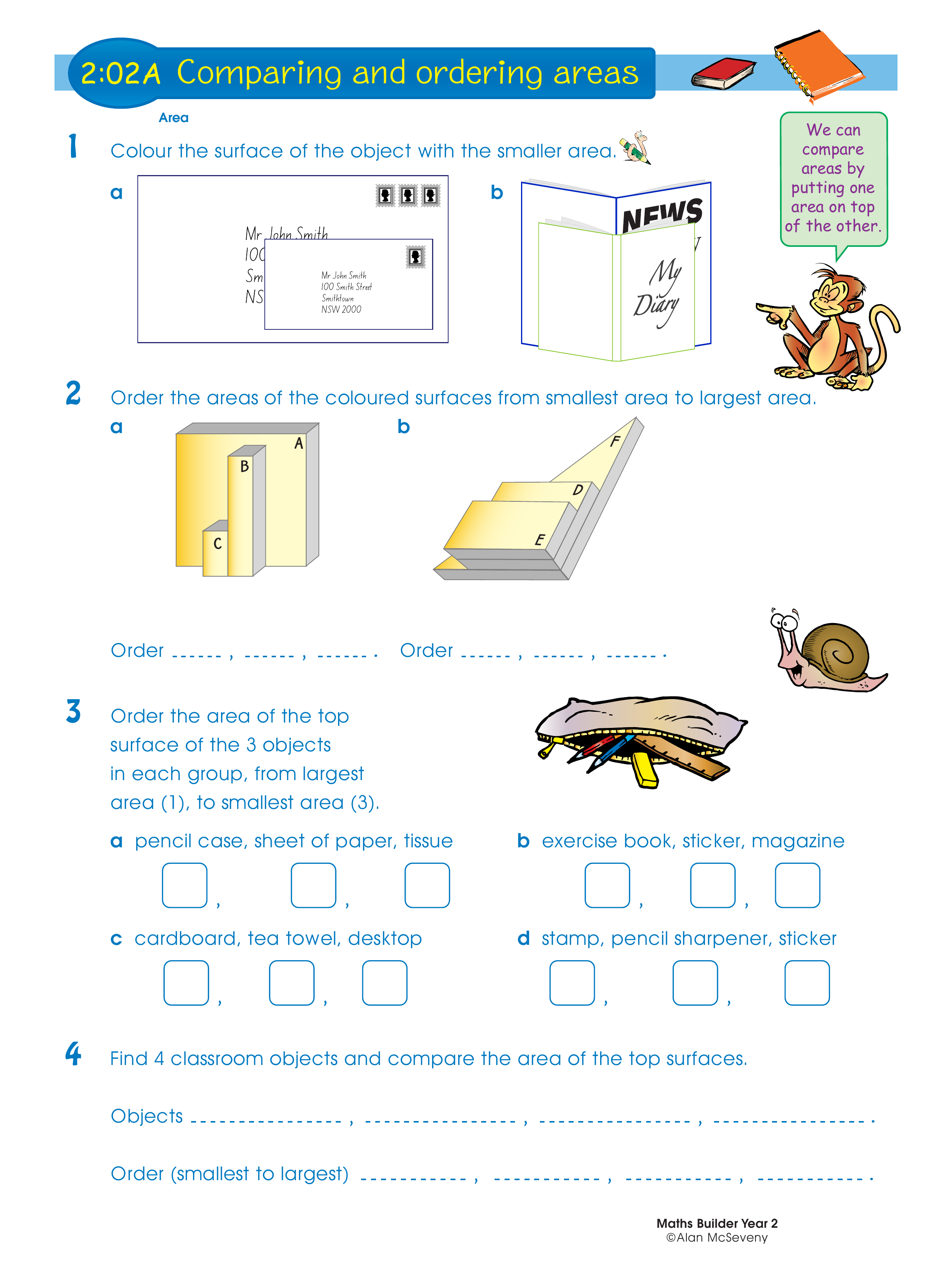 Comparing and ordering areas — worksheet preview