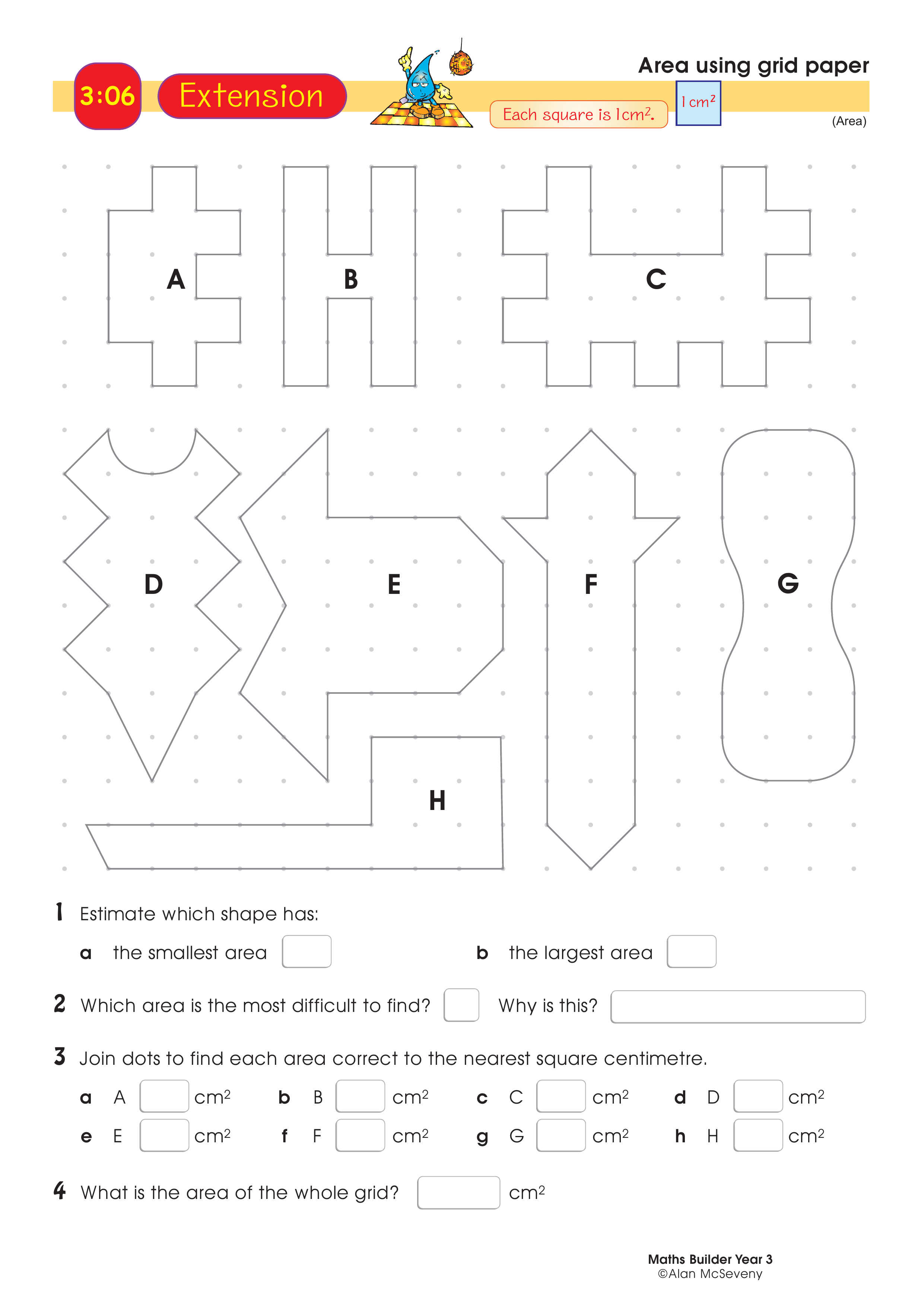 Area using grid paper — worksheet preview