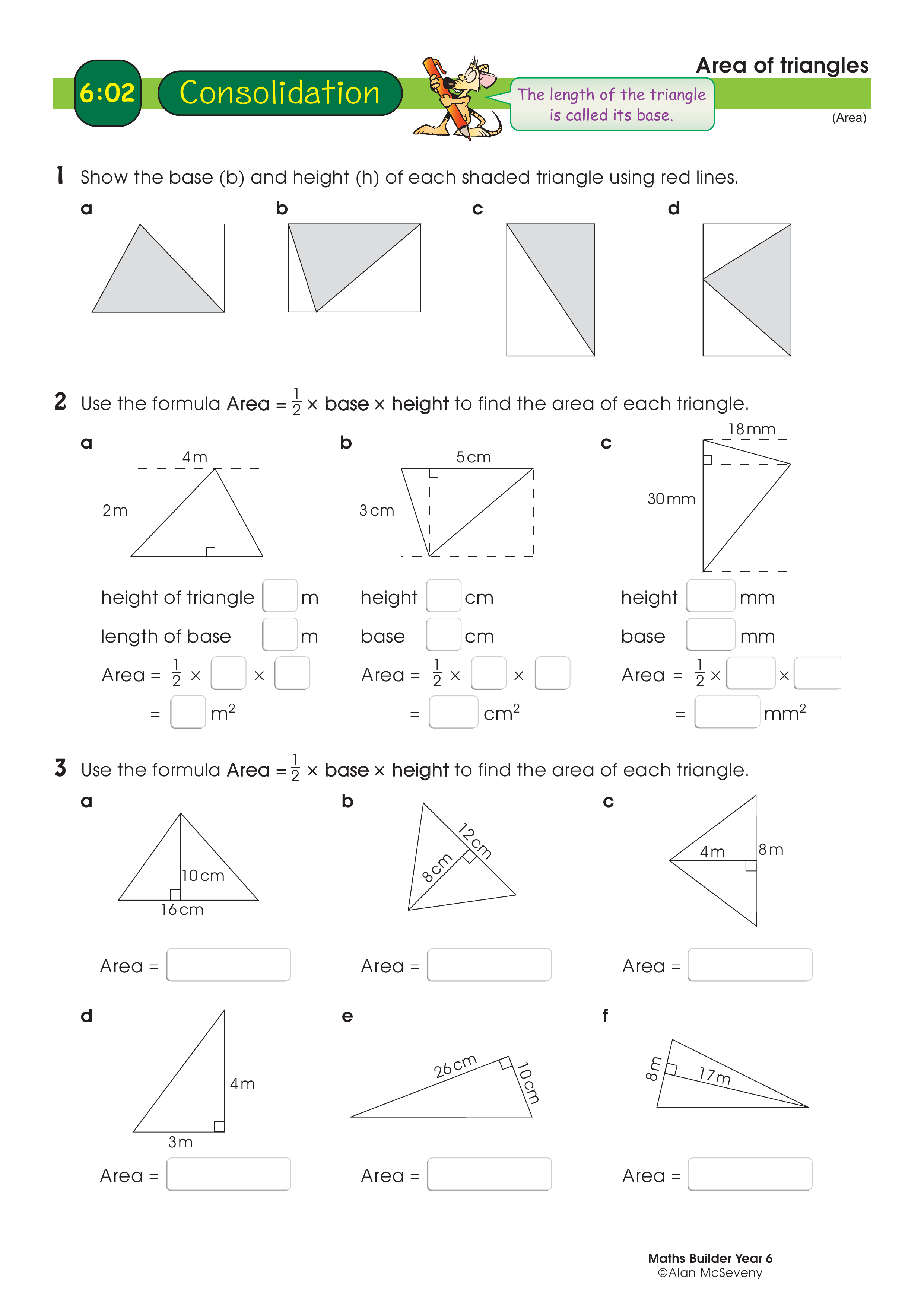 Area of triangles — worksheet preview