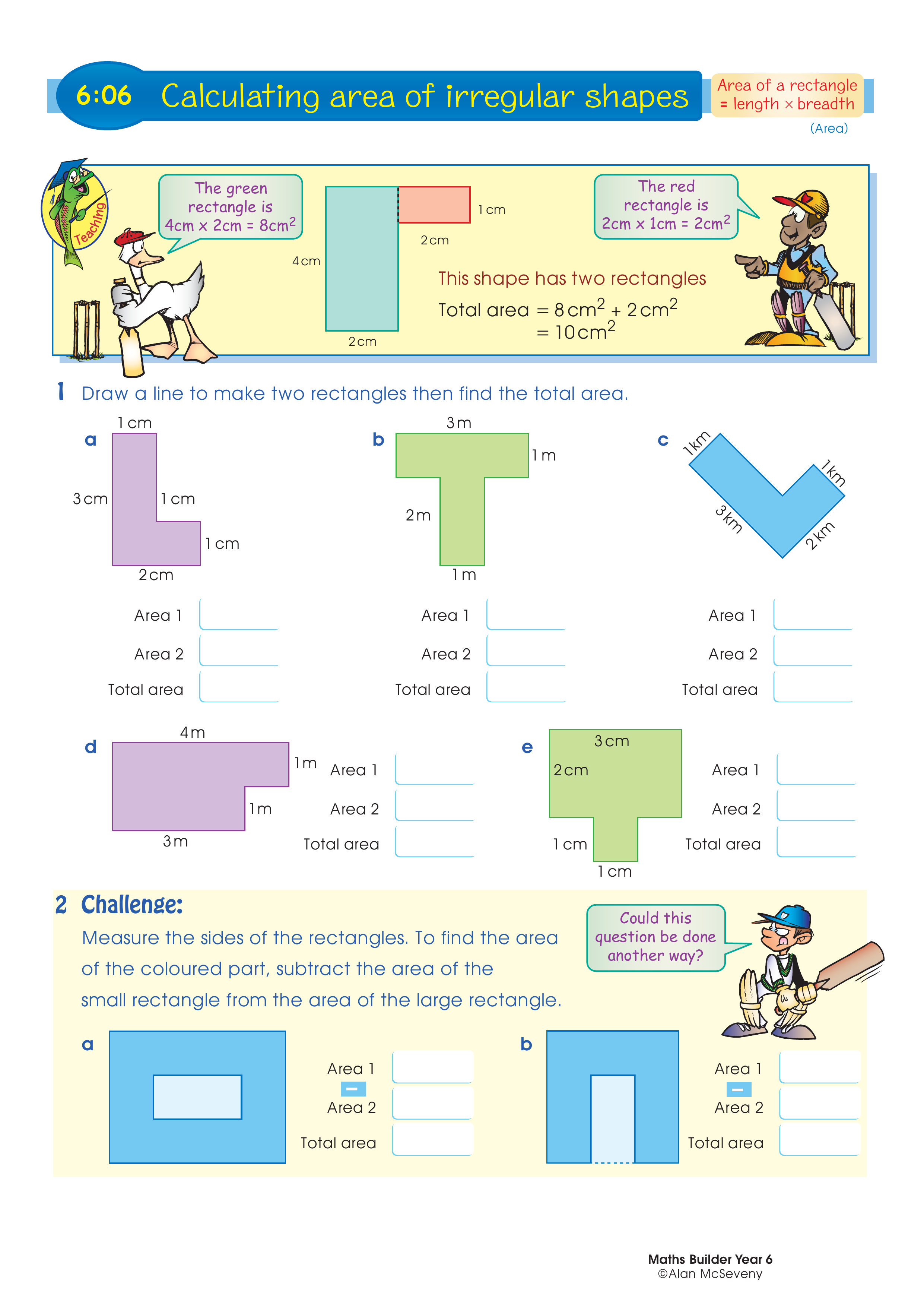 Calculating area of irregular shapes — worksheet preview