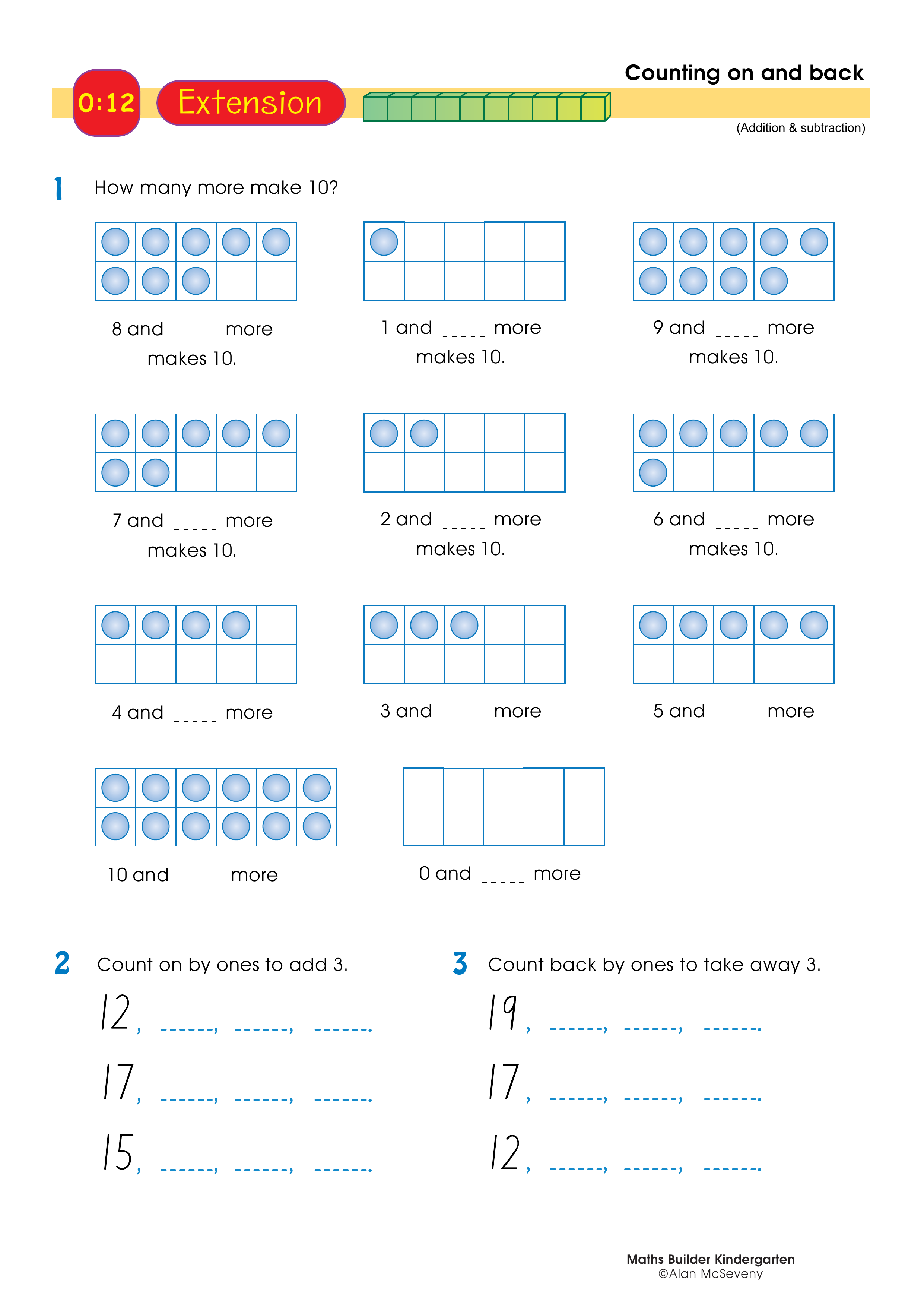 Counting on and back — worksheet preview