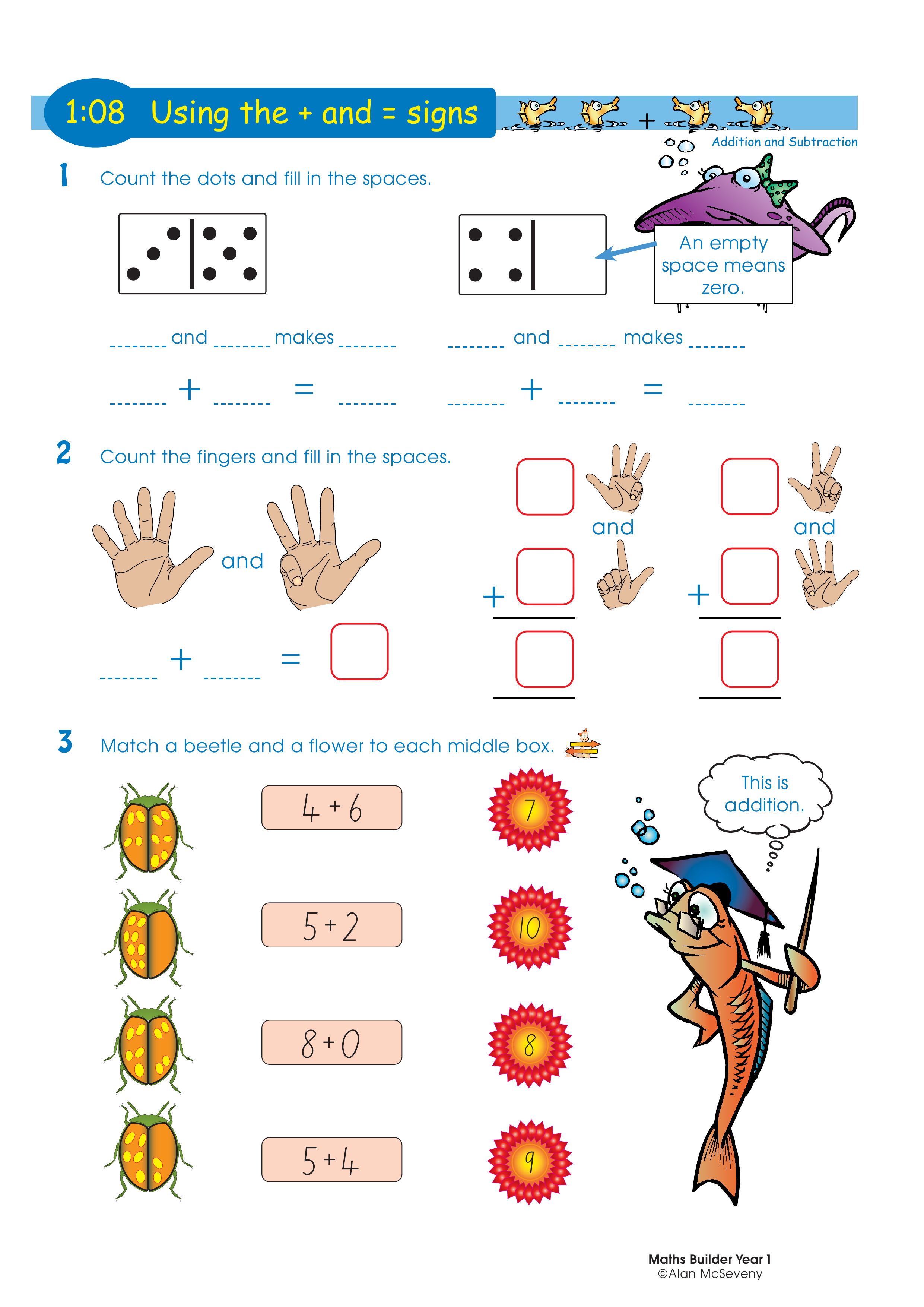 Using the + and = signs — worksheet preview