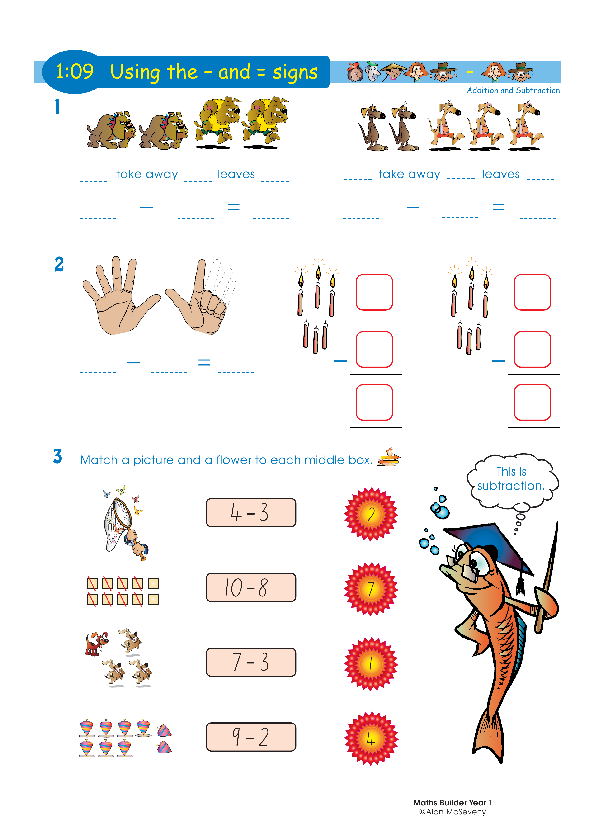 Using the - and = signs — worksheet preview