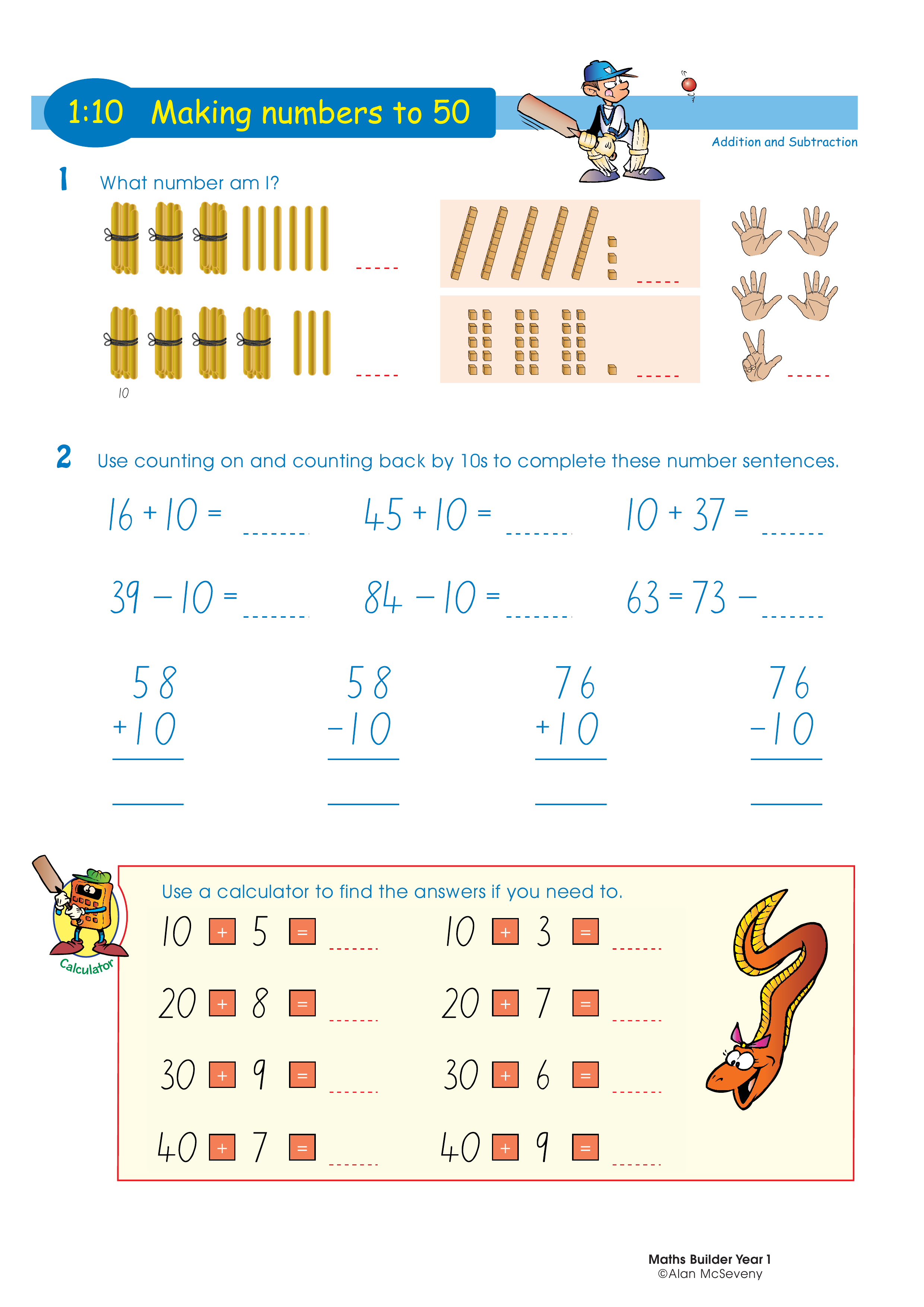 Making numbers to 50 — worksheet preview