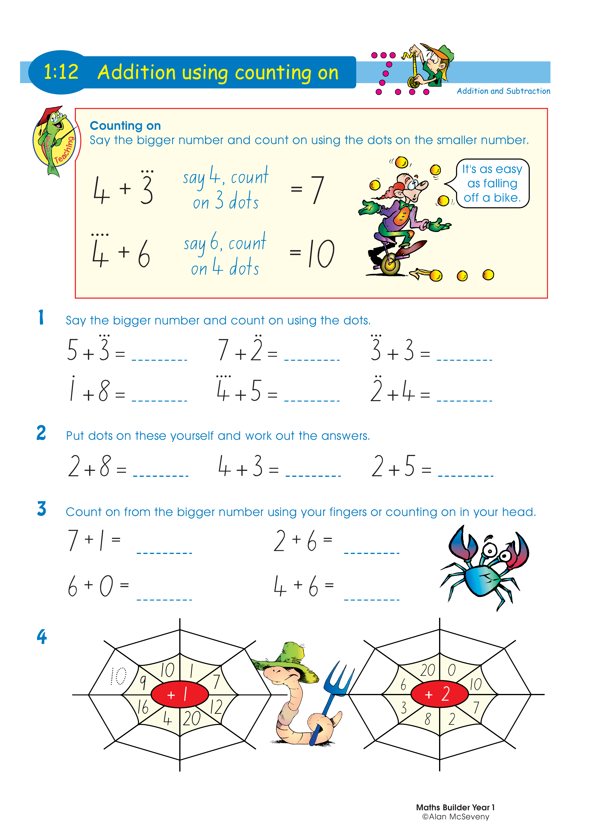 Addition using counting on — worksheet preview