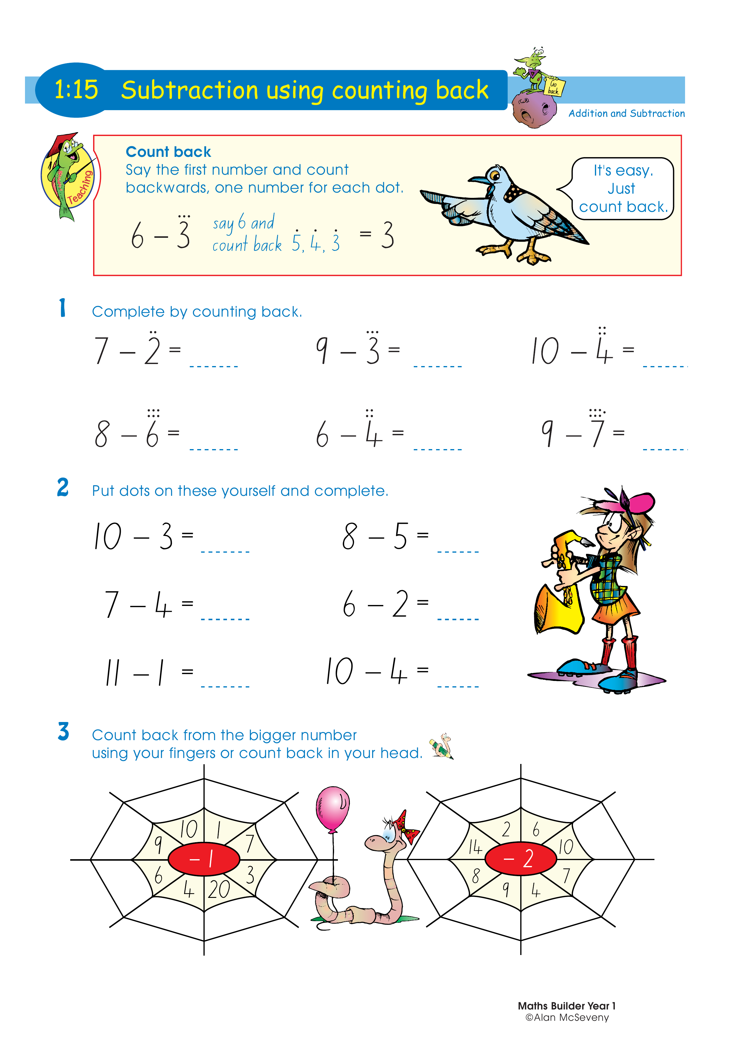 Subtraction using counting back — worksheet preview