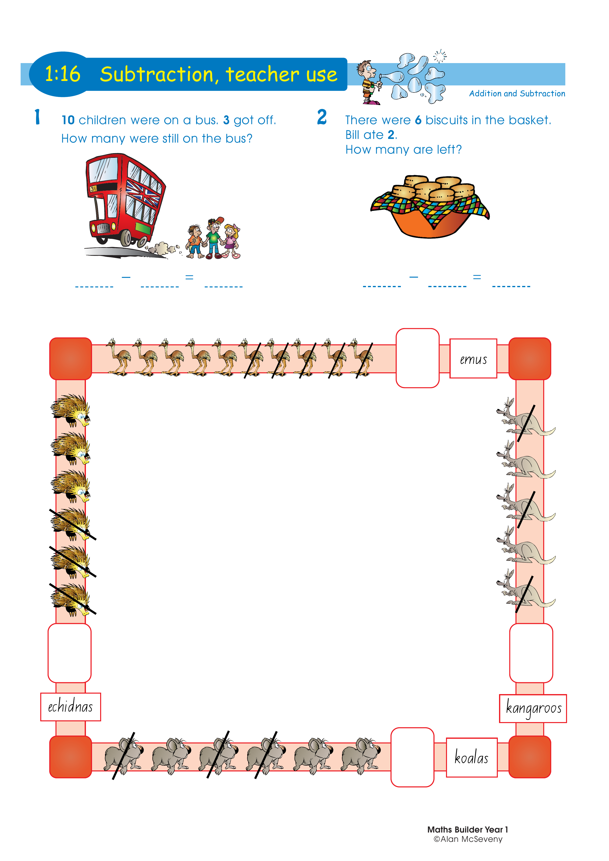 Subtraction, teacher use — worksheet preview