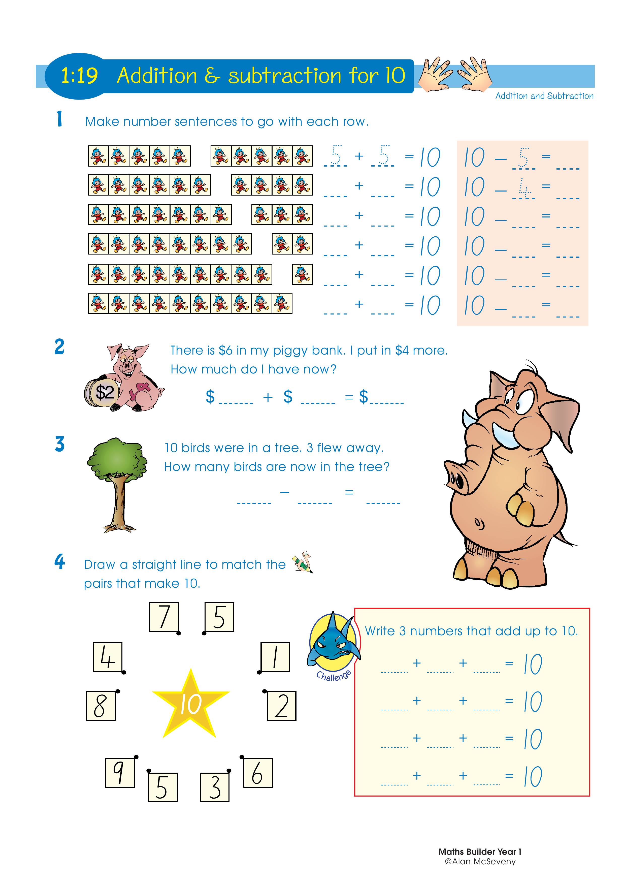 Addition & subtraction for 10 — worksheet preview
