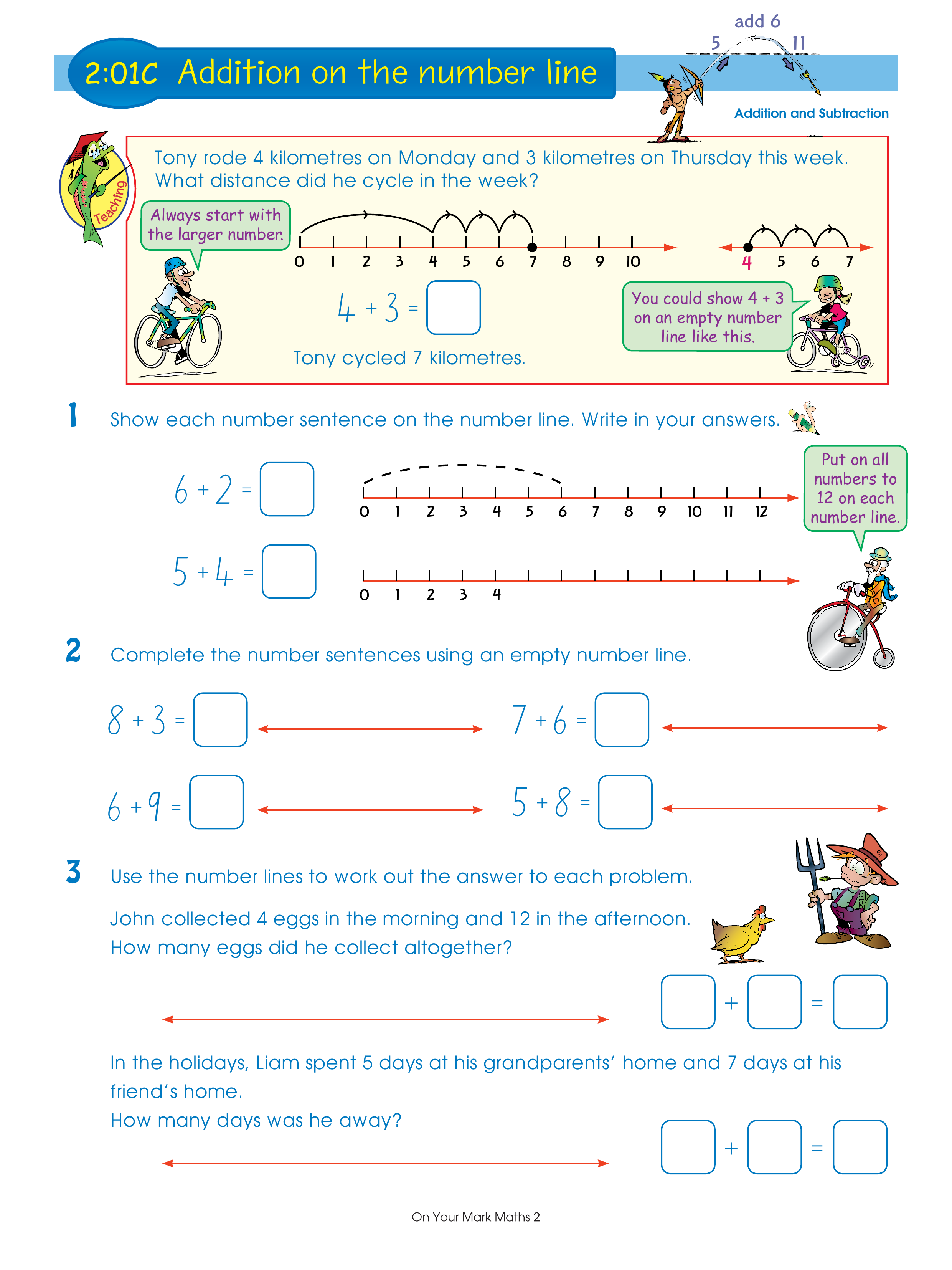Addition on the number line — worksheet preview