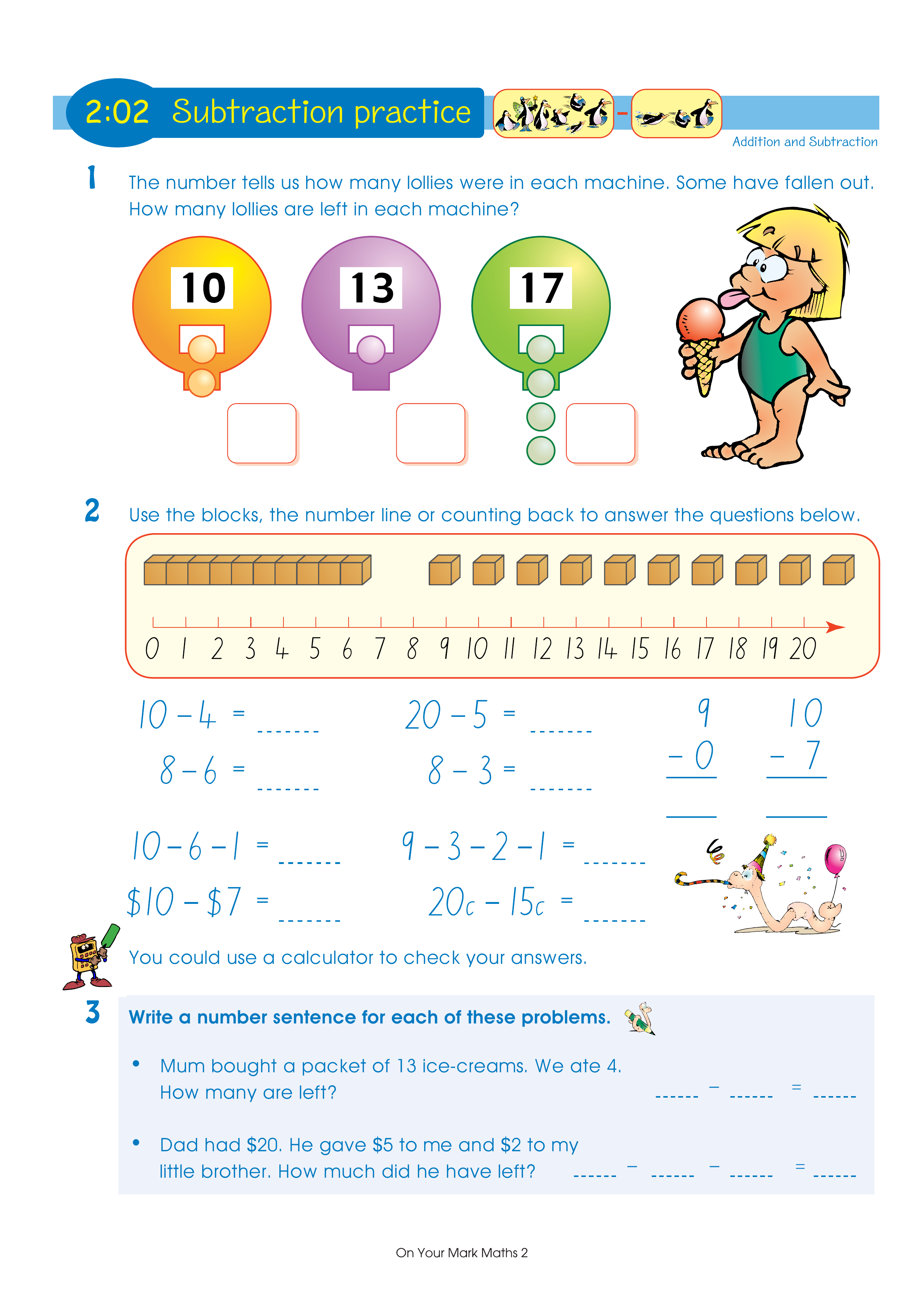 Subtraction practice — worksheet preview