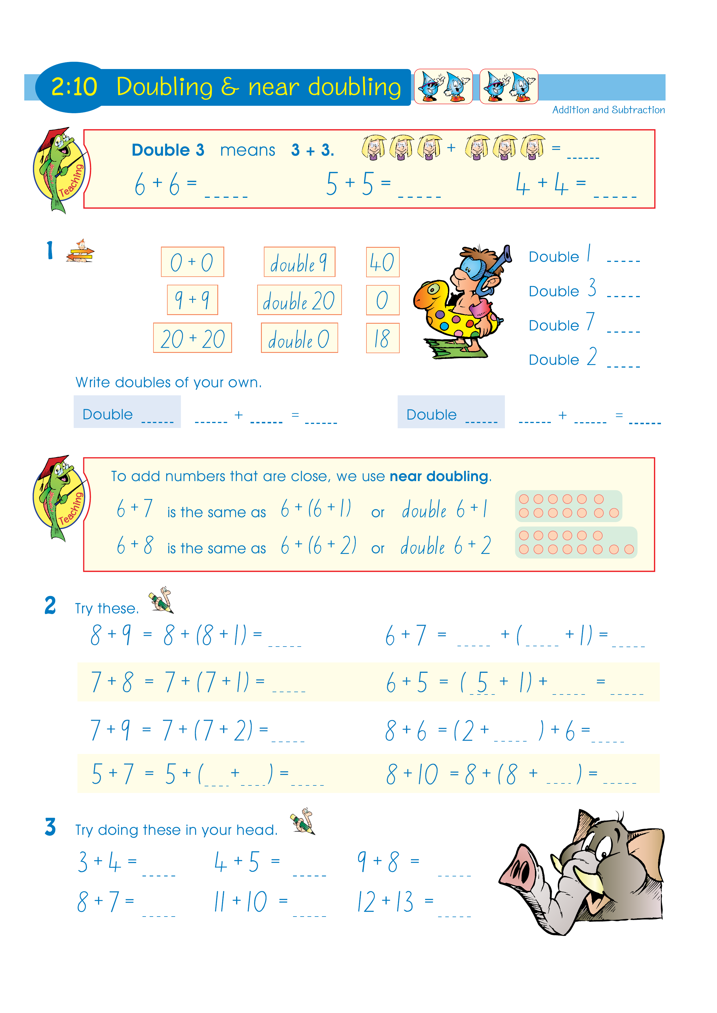 Doubling & near doubling — worksheet preview