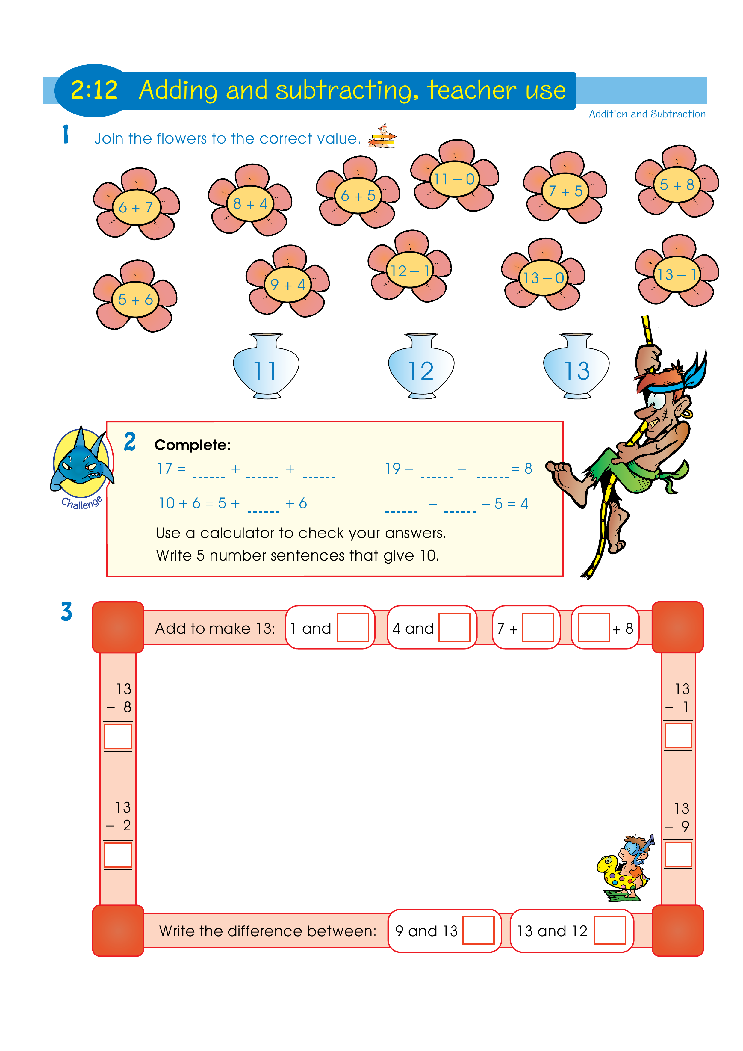Adding and subtracting, teacher use — worksheet preview